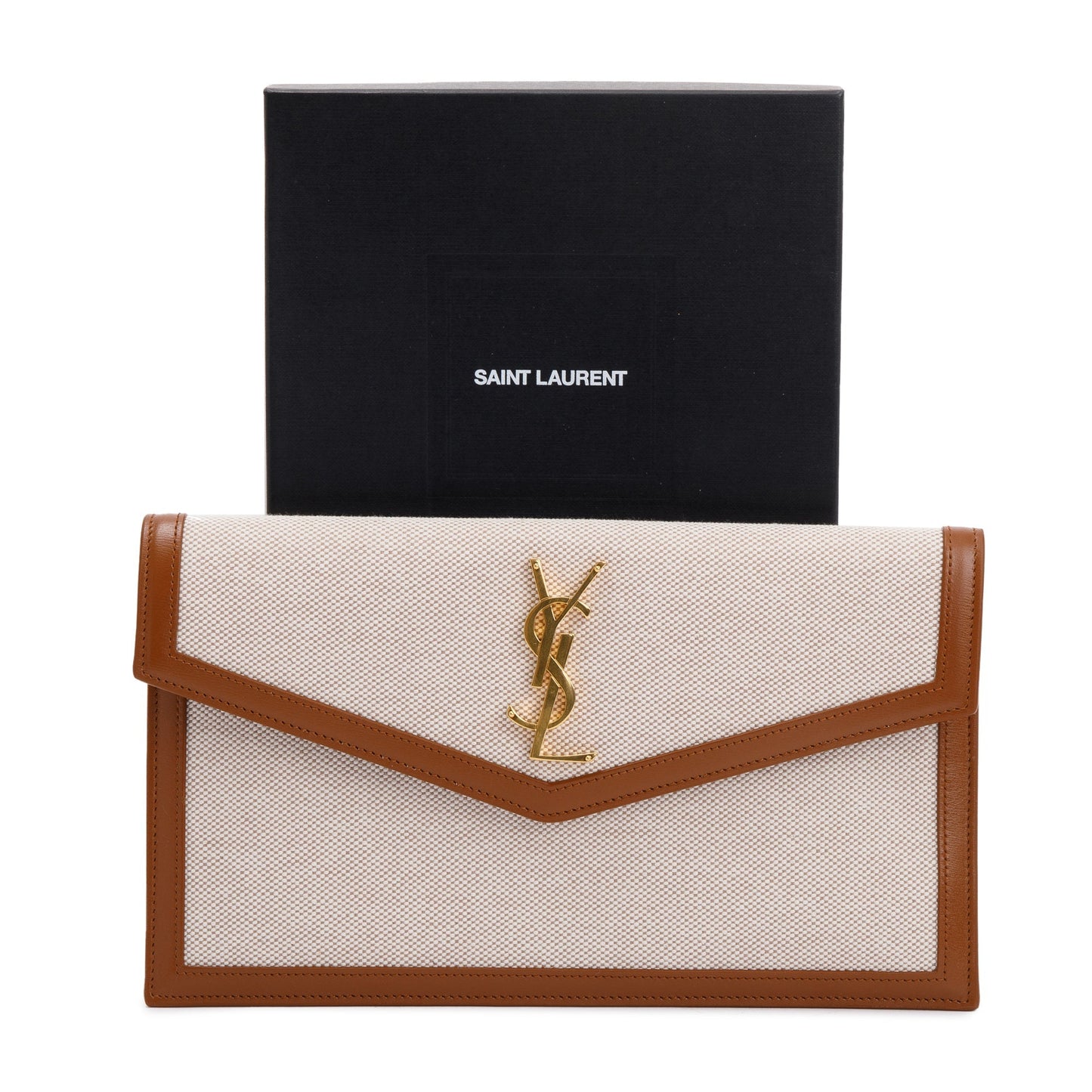 YSL Saint Laurent Natural & Uptown Pouch Travel Bag Leather Canvas