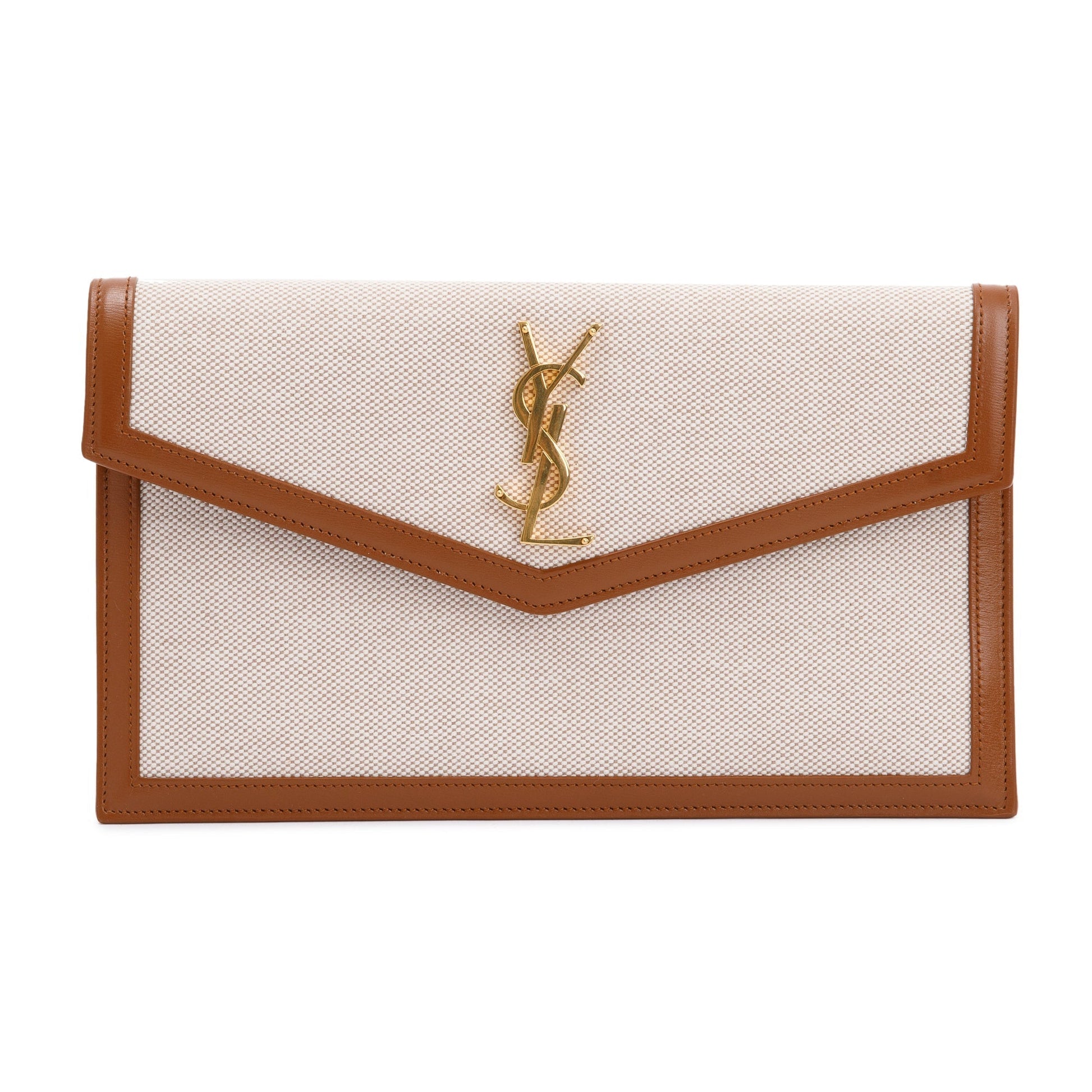 YSL Saint Laurent Natural & Uptown Pouch Travel Bag Leather Canvas