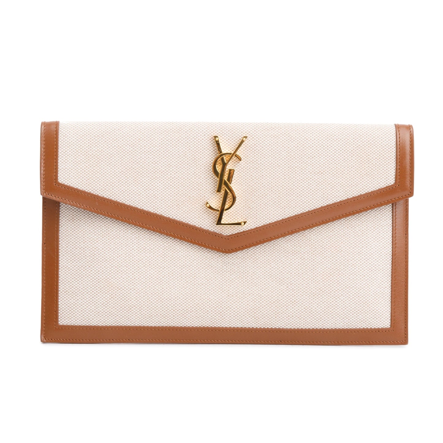 YSL Saint Laurent Neutral Smooth Uptown Pouch Travel Bag Leather Canvas