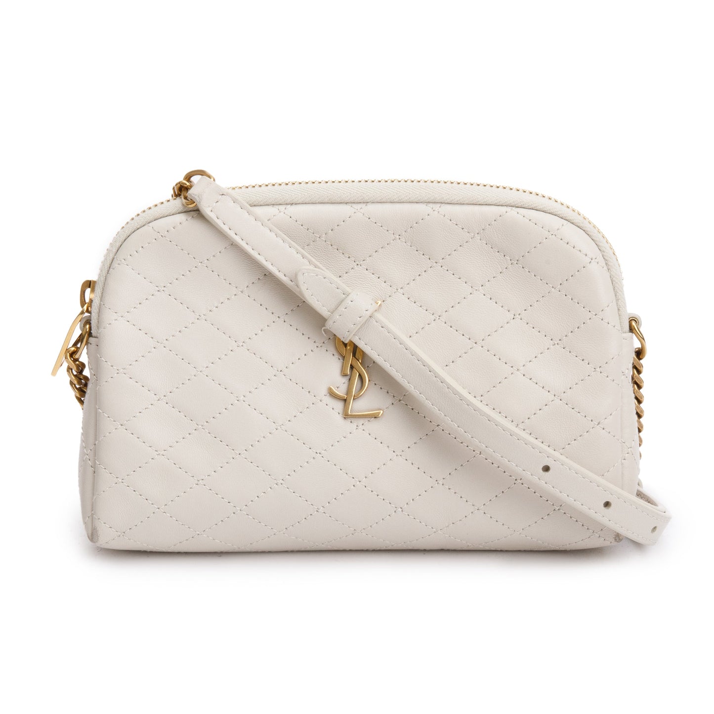 YSL Saint Laurent Gaby Zipped Pouch Travel Bag Leather White