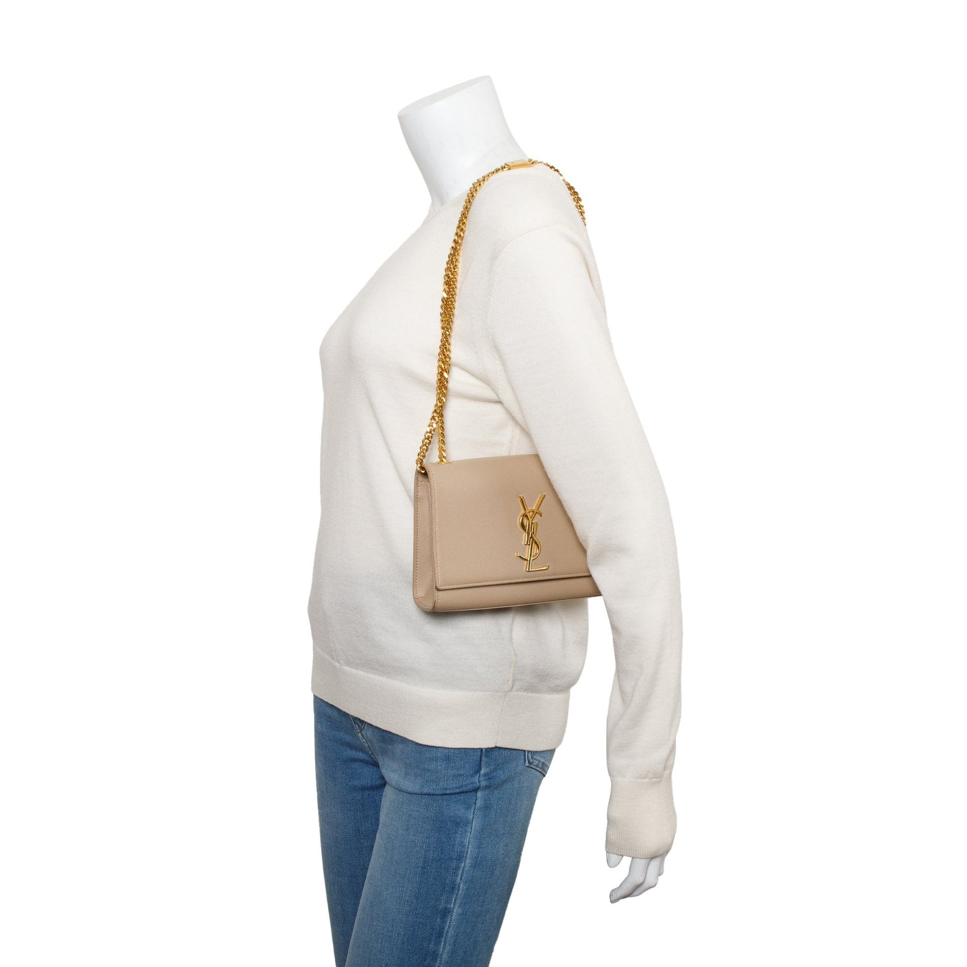 YSL Saint Laurent Grain De Poudre Kate Bag Leather Beige Travel Bag