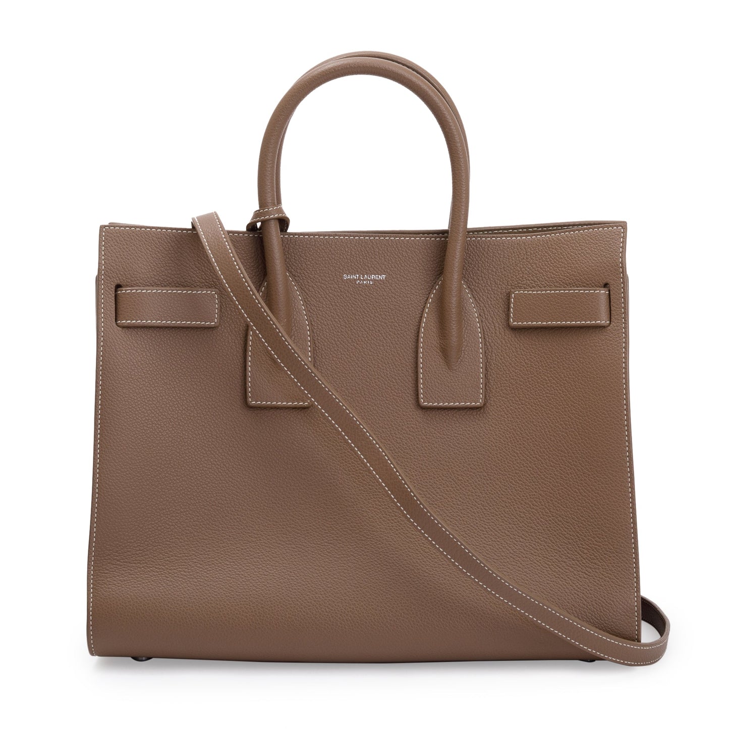 YSL Saint Laurent Grained Sac De Jour Travel Bag Leather Beige