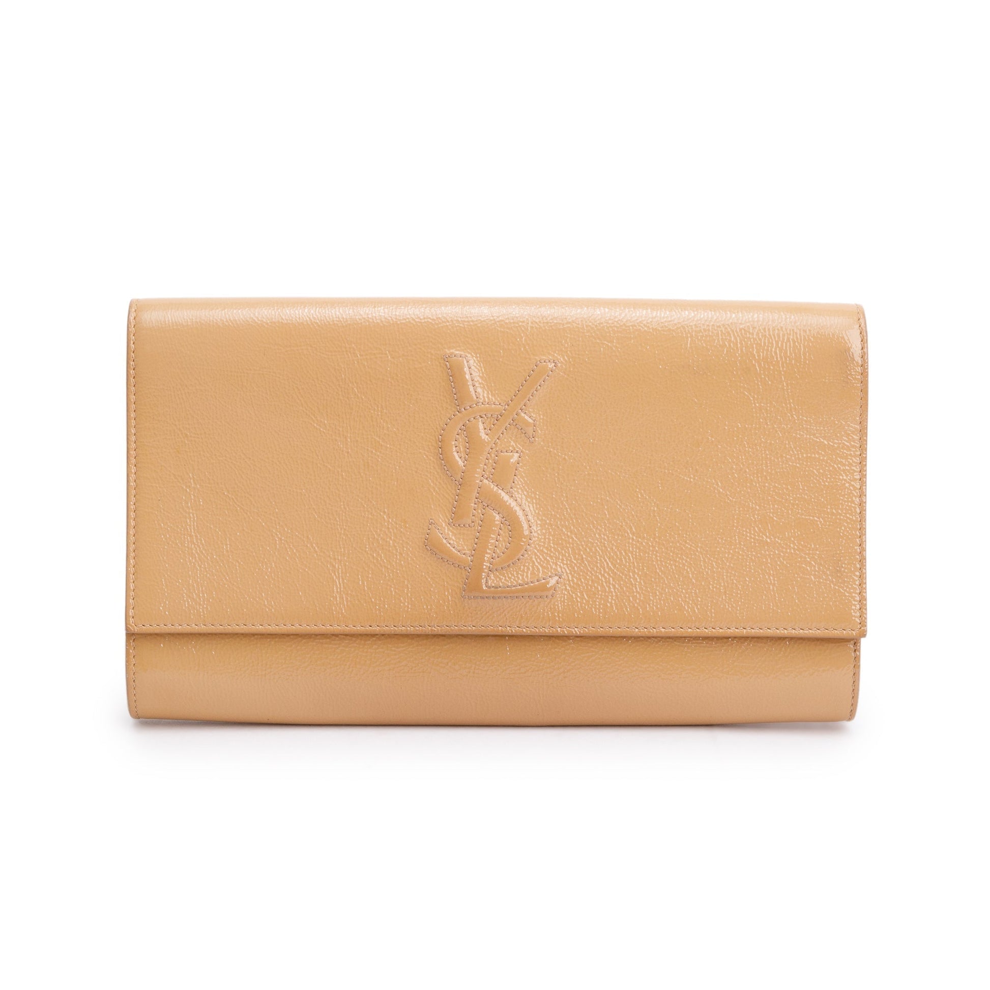 YSL Saint Laurent Patent Belle De Jour Clutch Leather Beige Clutch Bag