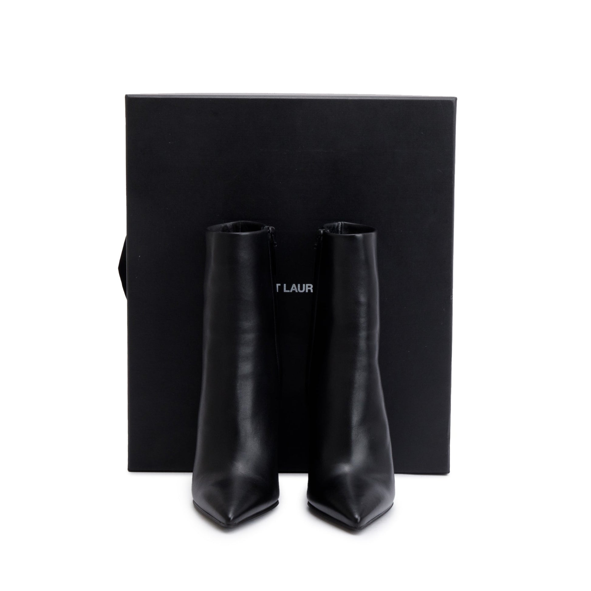 YSL Saint Laurent Calf Opyum Booties Size Travel Bag Leather Black Shoes