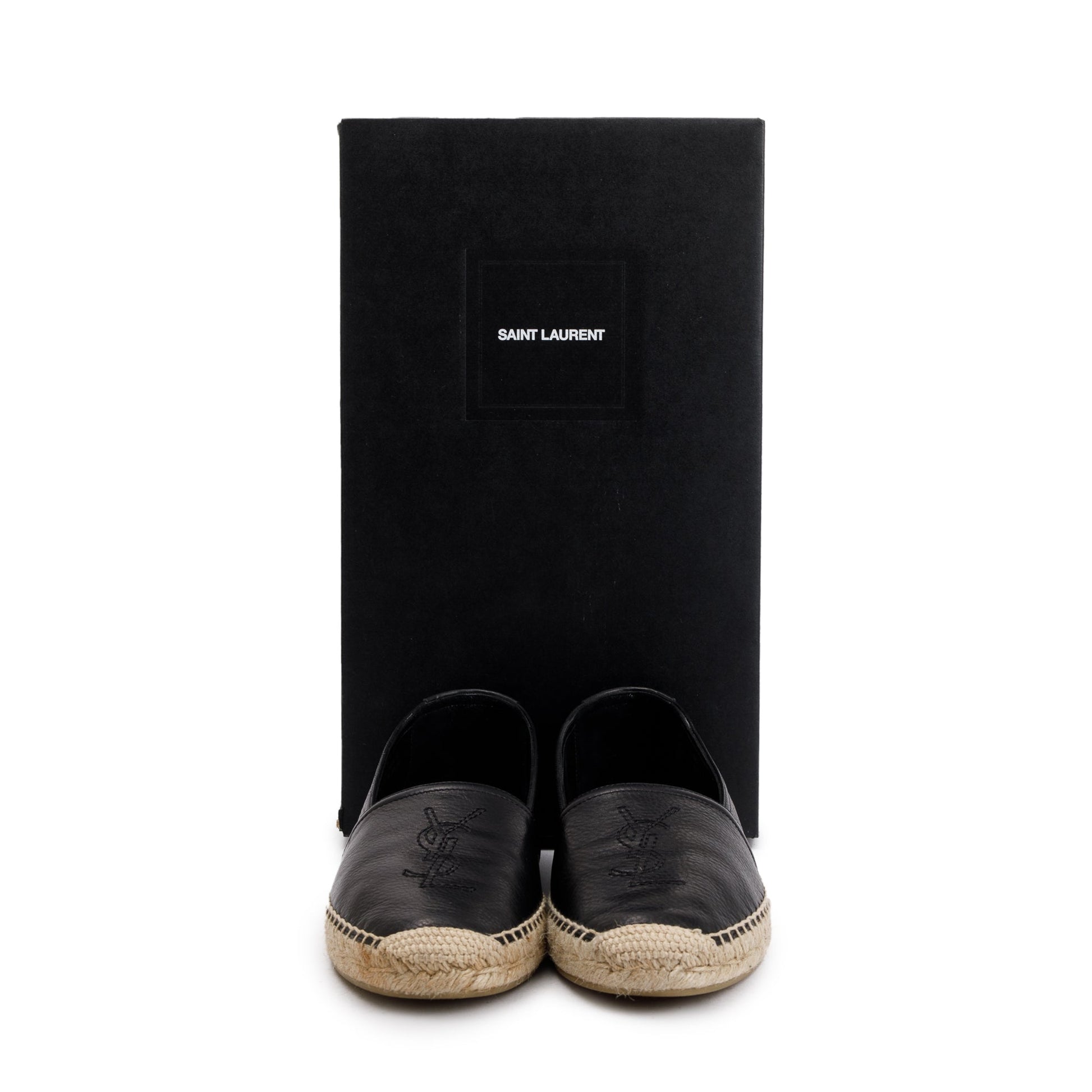 YSL Saint Laurent Calfskin Espadrilles Size Travel Bag Leather Black