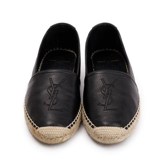 YSL Saint Laurent Calfskin Espadrilles Size Travel Bag Leather Black
