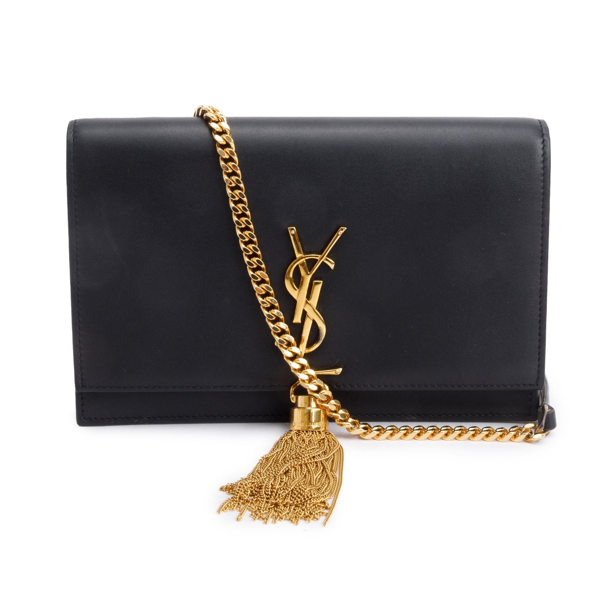 YSL Saint Laurent Calfskin Kate Tassel Wallet On Crossbody Bag Leather Black