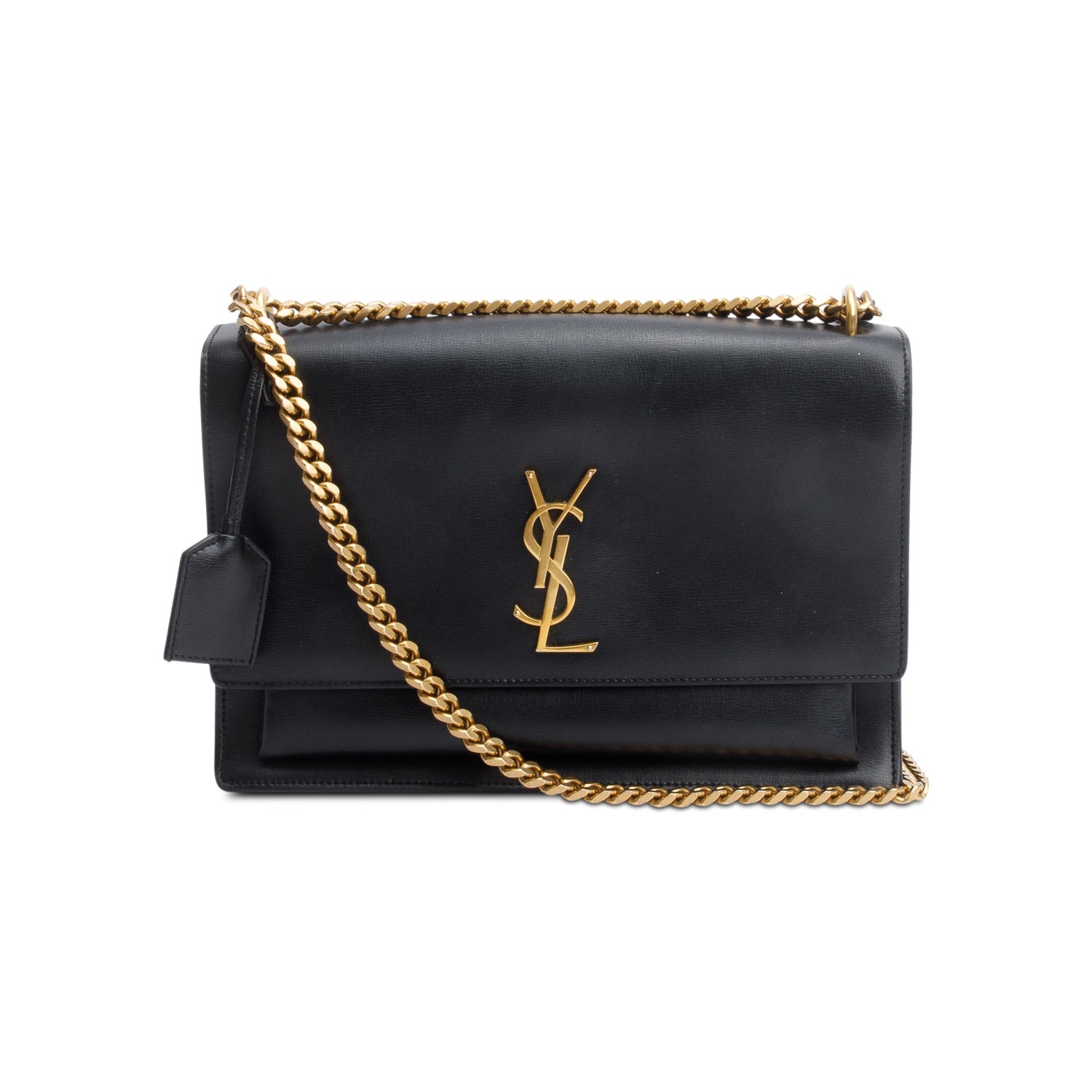 YSL Saint Laurent Calfskin Sunset Shoulder Bag Leather Black
