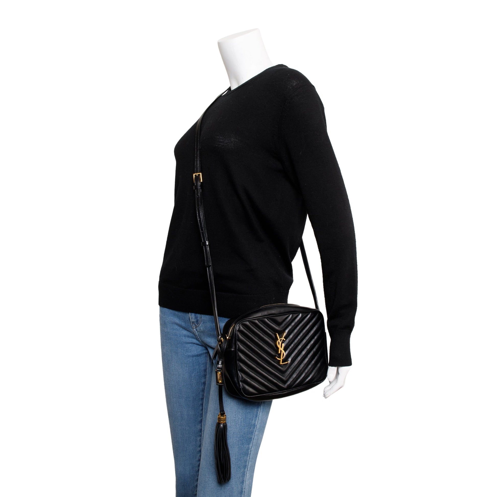 YSL Saint Laurent Calfskin Lou Camera Bag Leather Black Crossbody Bag