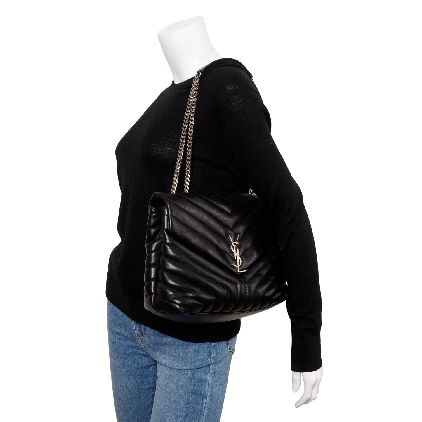 YSL Saint Laurent Calfskin Medium Loulou Shoulder Bag Leather Monogram