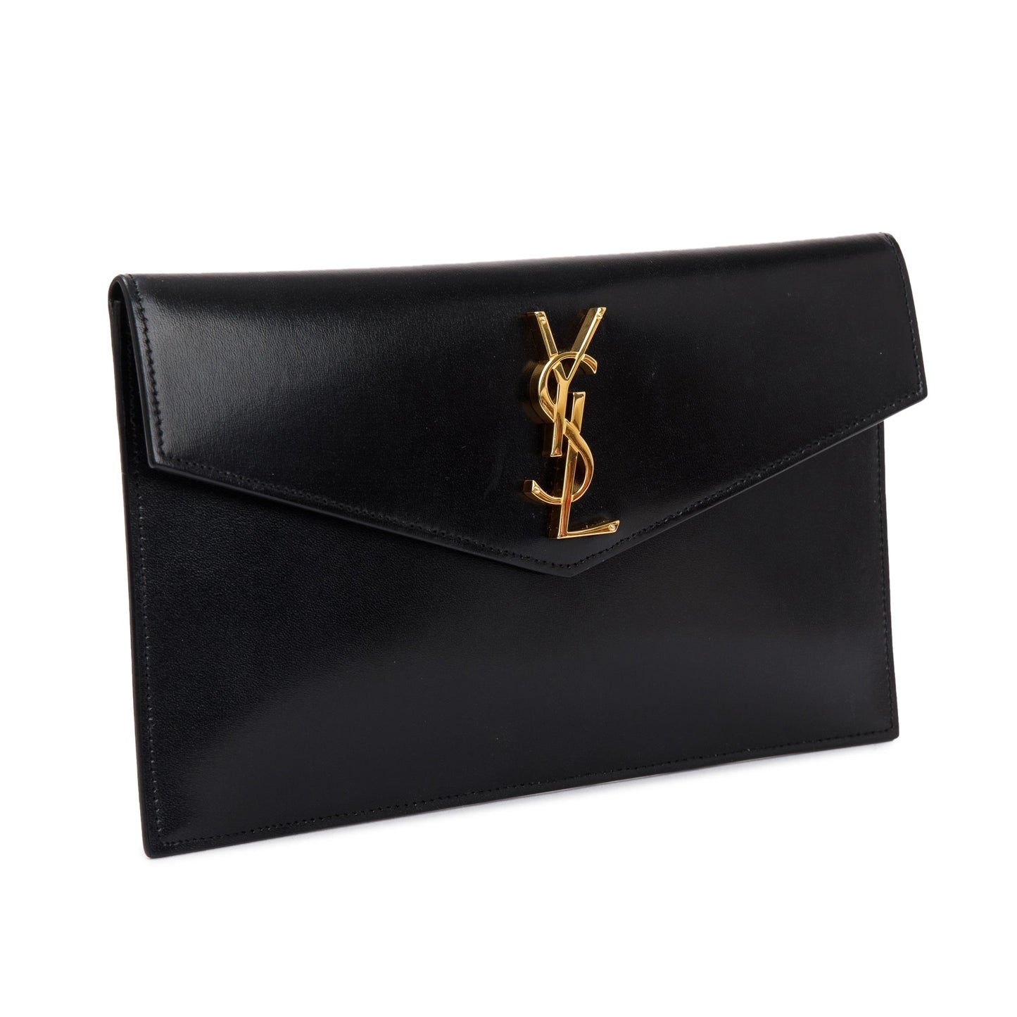 YSL Saint Laurent Calfskin Uptown Pouch Travel Bag Leather Black