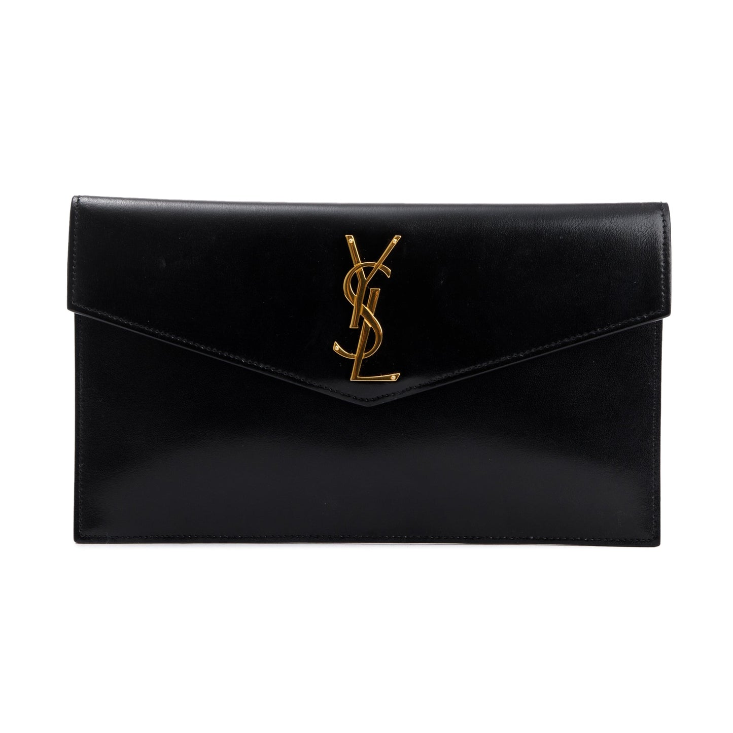 YSL Saint Laurent Calfskin Uptown Pouch Travel Bag Leather Black
