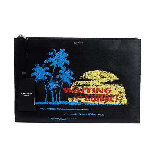 YSL Saint Laurent Calfskin Waiting For Sunset Sac De Jour Black Large Travel Bag