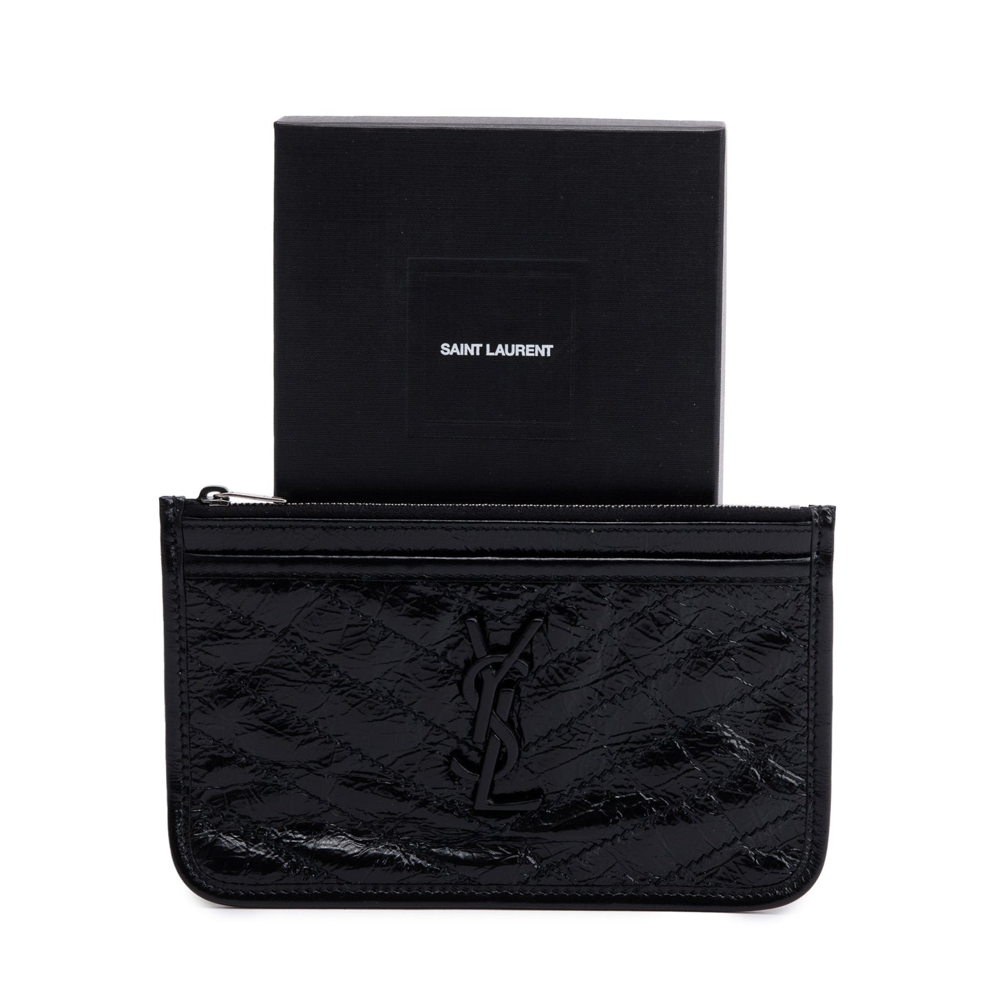 YSL Saint Laurent Black Crinkled Calfskin Niki Bill Pouch Travel Leather Matelasse Travel Bag