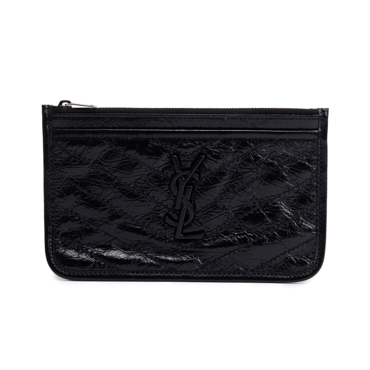 YSL Saint Laurent Black Crinkled Calfskin Niki Bill Pouch Travel Leather Matelasse Travel Bag