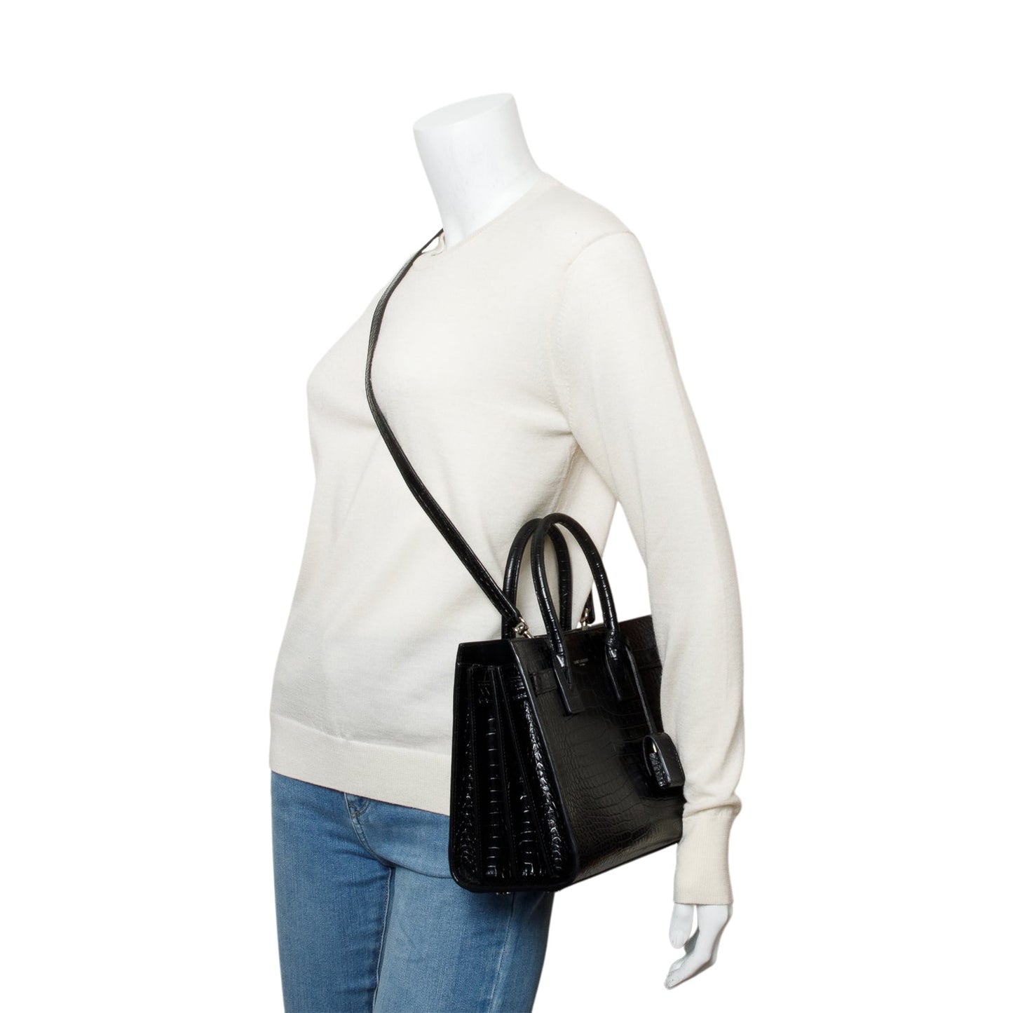 YSL Saint Laurent Crocodile Embossed Baby Sac De Jour Travel Leather Black Travel Bag