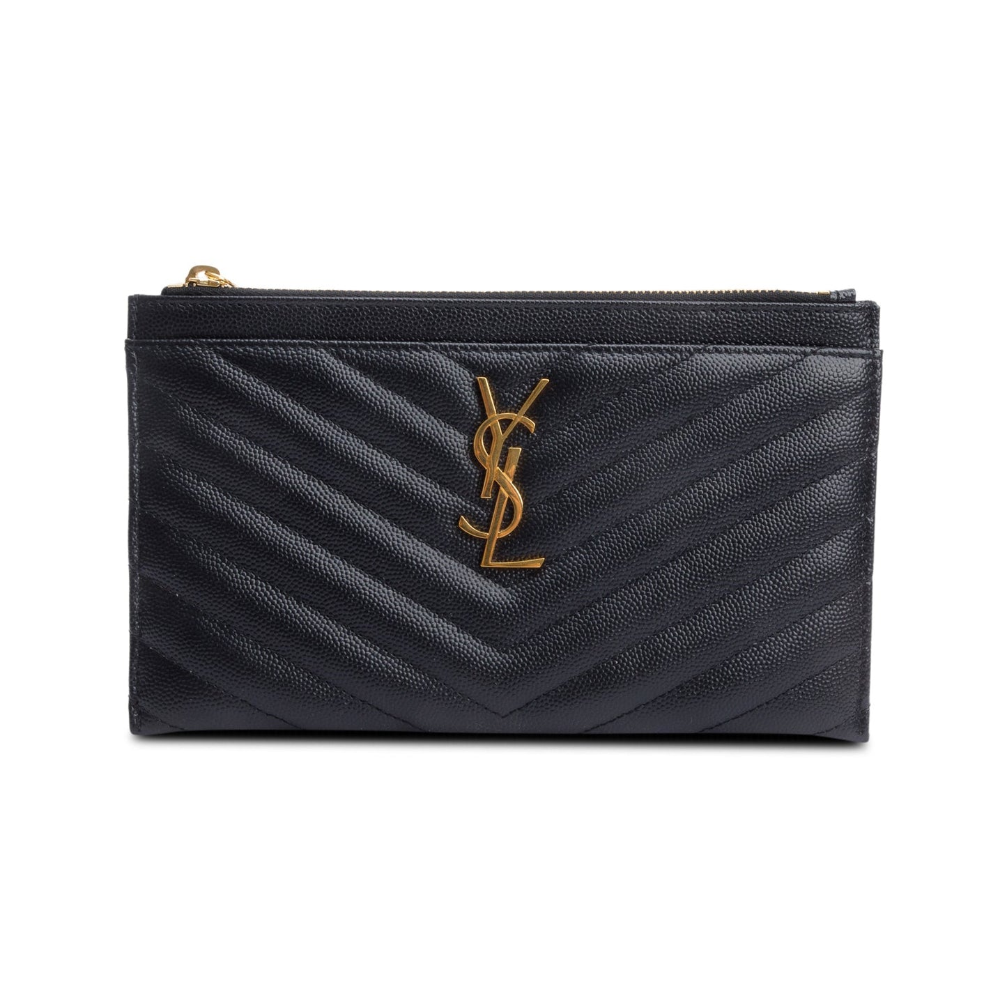 YSL Saint Laurent Grain De Poudre Embossed Cassandre Zipped Pouch Leather Matelasse Travel Bag