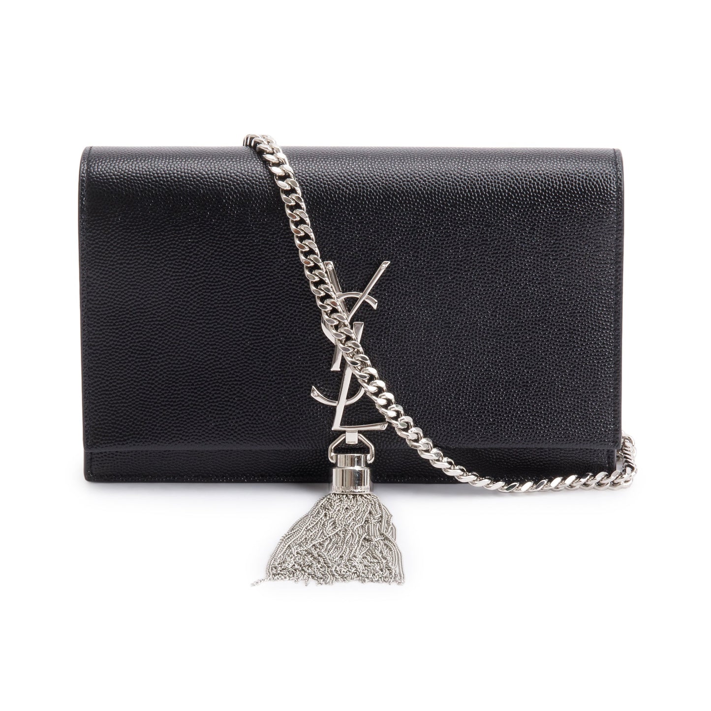 YSL Saint Laurent Grain De Poudre Kate Tassel Wallet On Leather Black Crossbody Bag