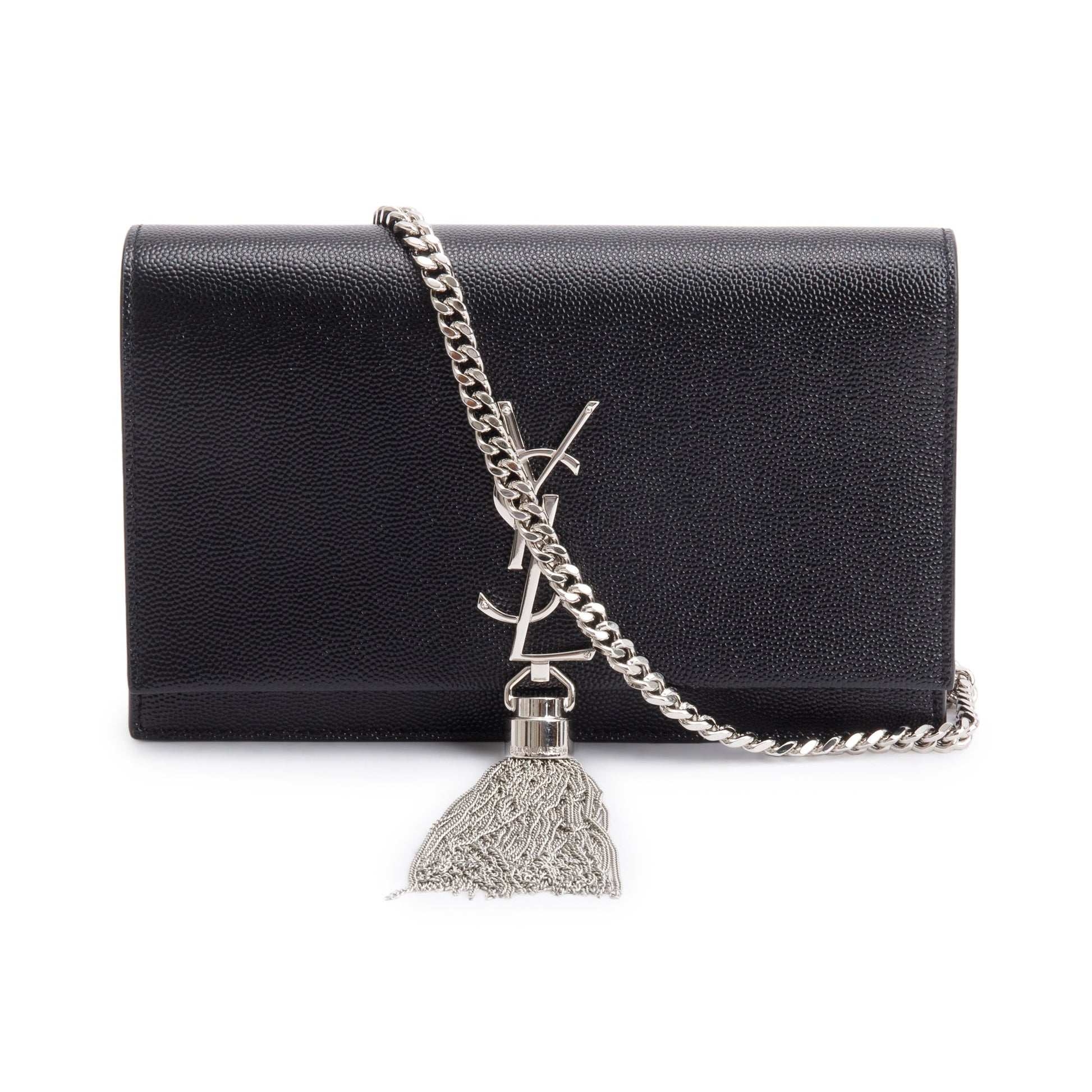 YSL Saint Laurent Grain De Poudre Kate Tassel Wallet On Leather Black Crossbody Bag
