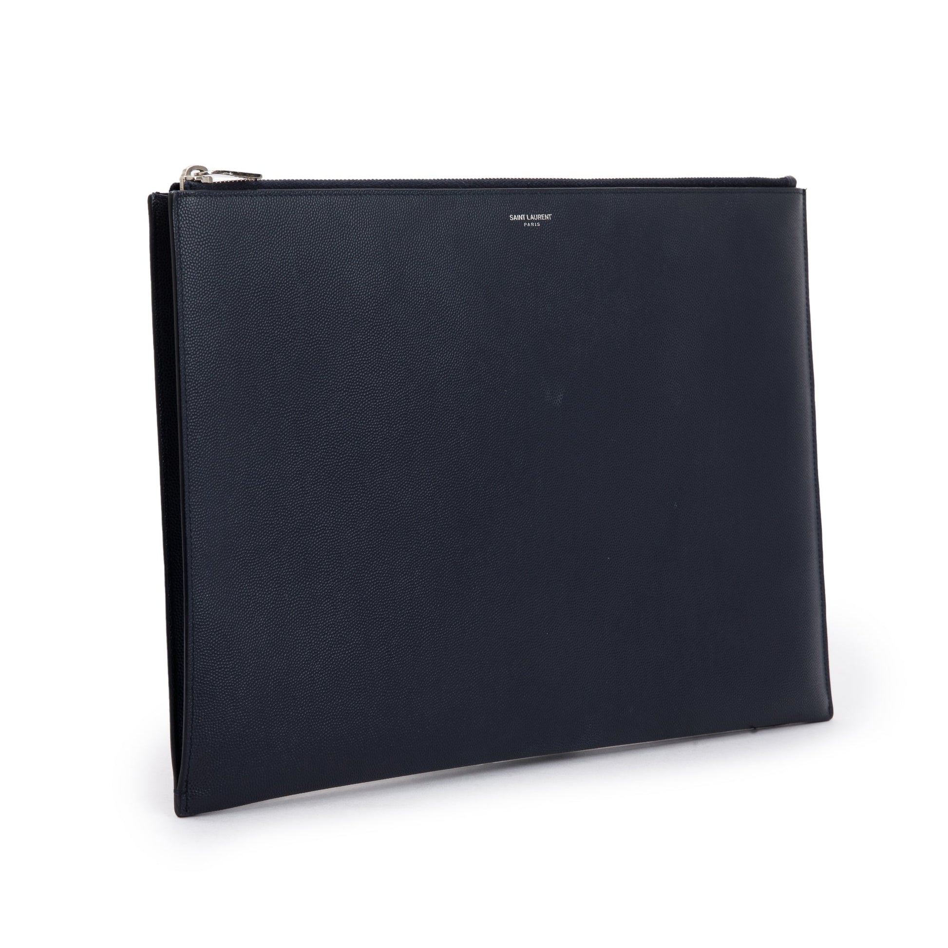 YSL Saint Laurent Grain De Poudre Zipped Document Holder Travel Leather Black Travel Bag