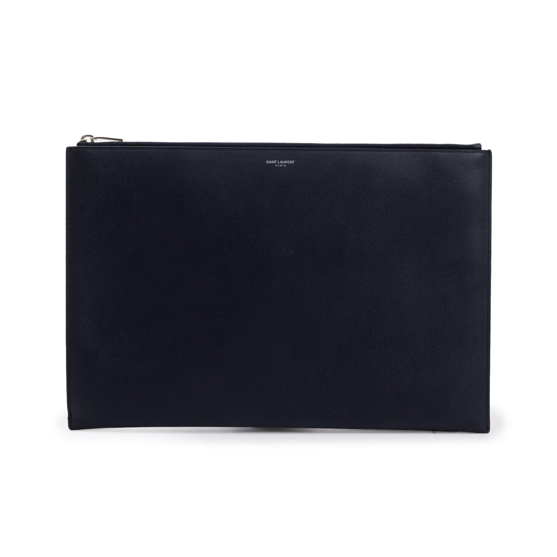 YSL Saint Laurent Grain De Poudre Zipped Document Holder Travel Leather Black Travel Bag