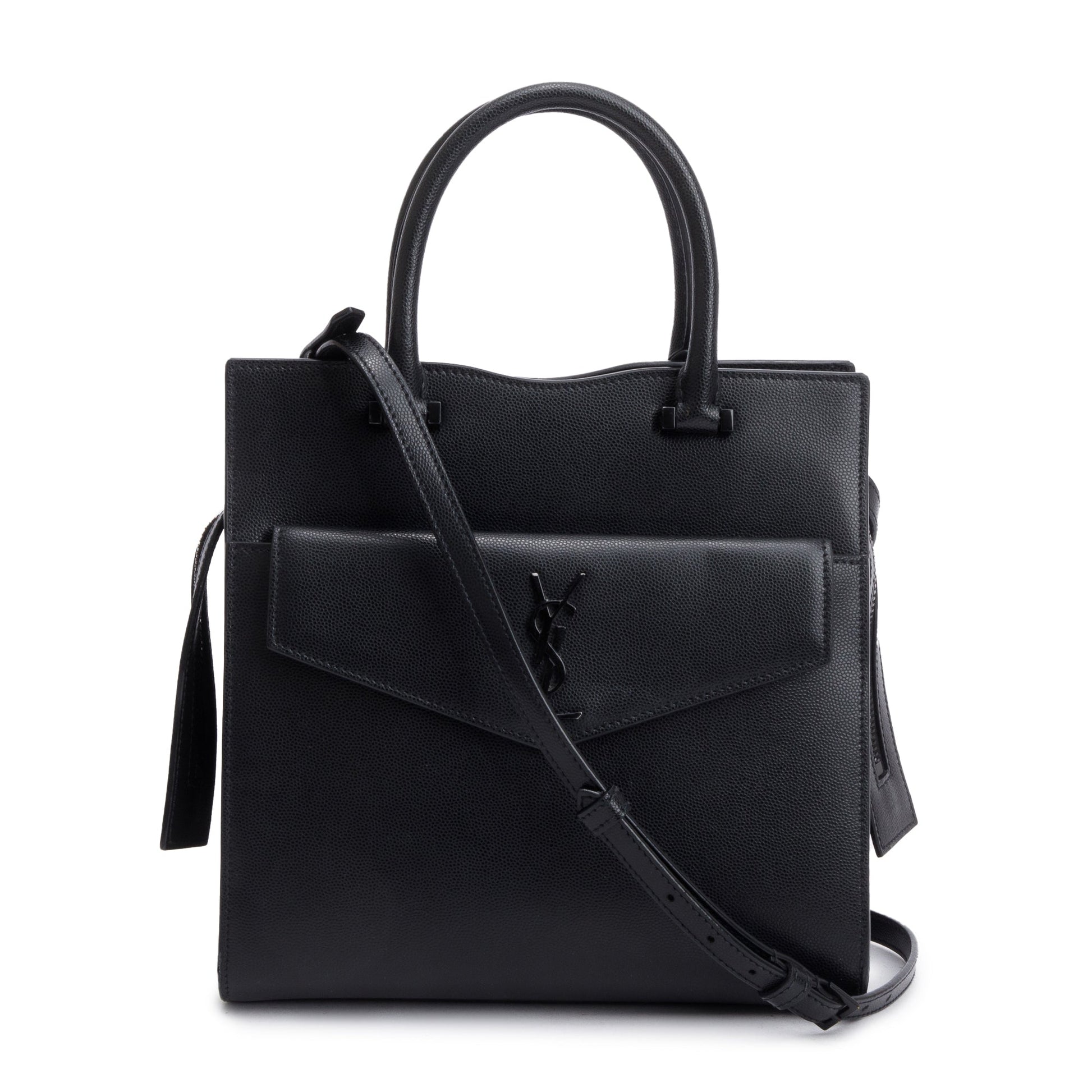 YSL Saint Laurent Grain De Poudre Uptown Tote Leather Black Tote Bag
