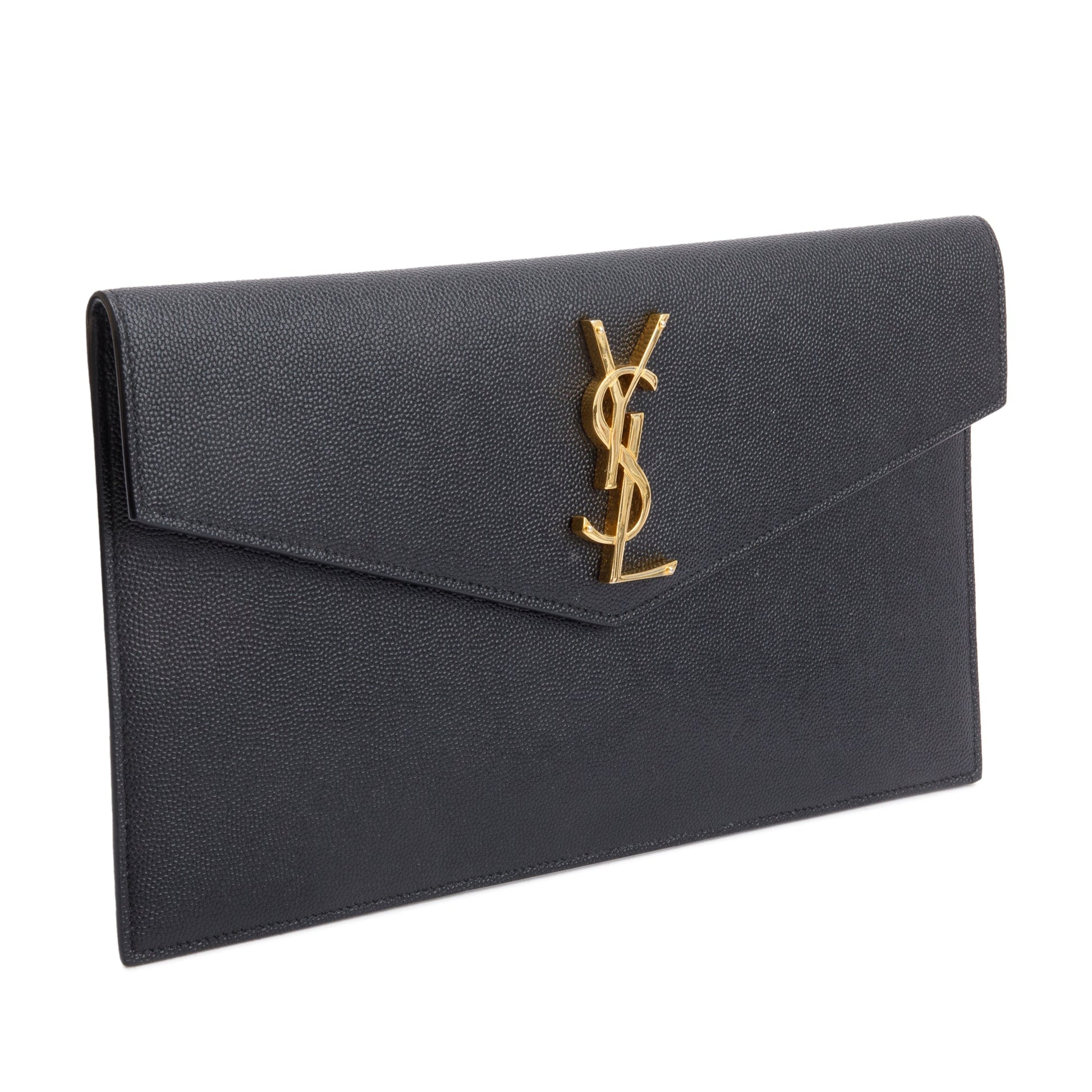 YSL Saint Laurent Grain De Poudre Uptown Pouch Travel Bag Leather Black