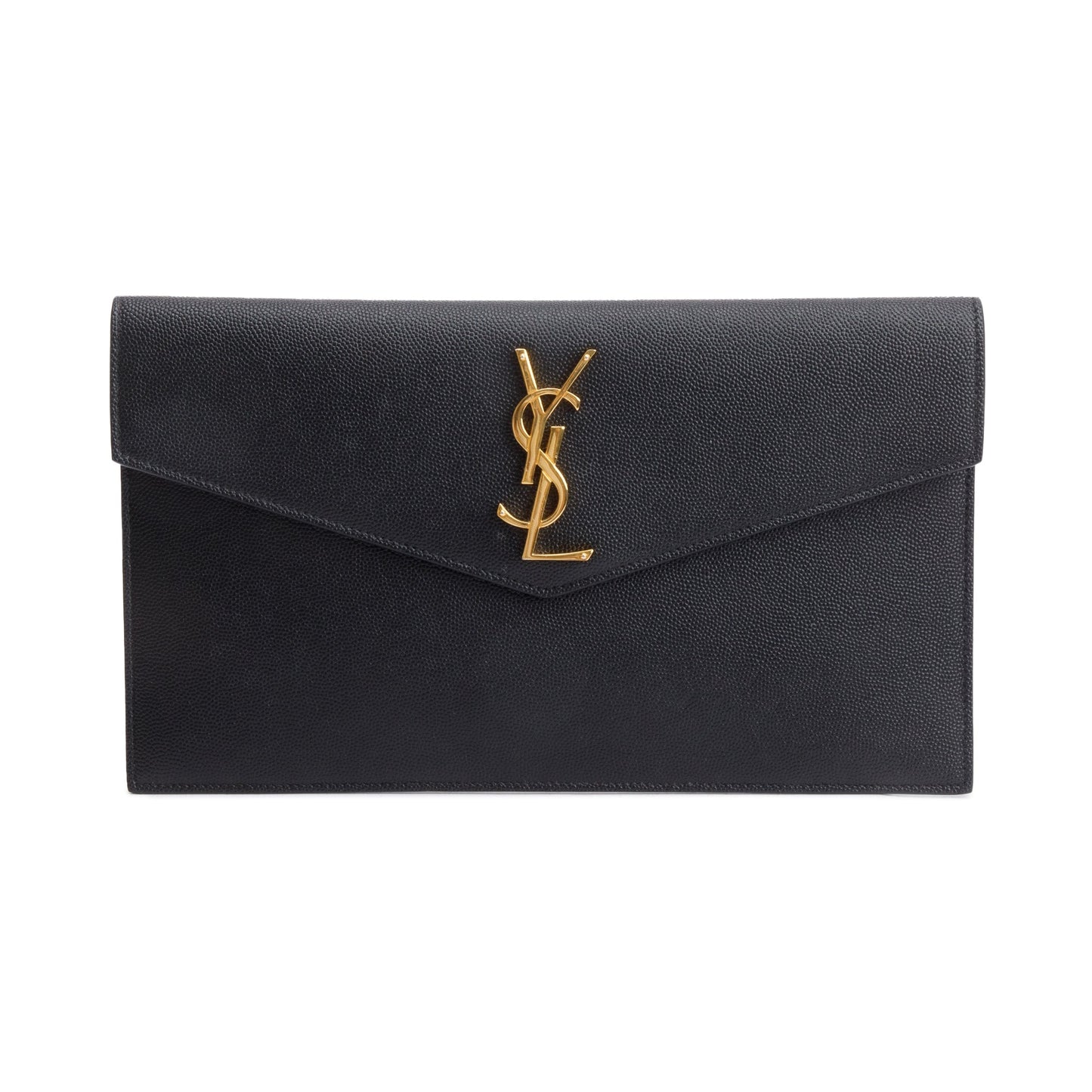 YSL Saint Laurent Grain De Poudre Uptown Pouch Travel Bag Leather Black