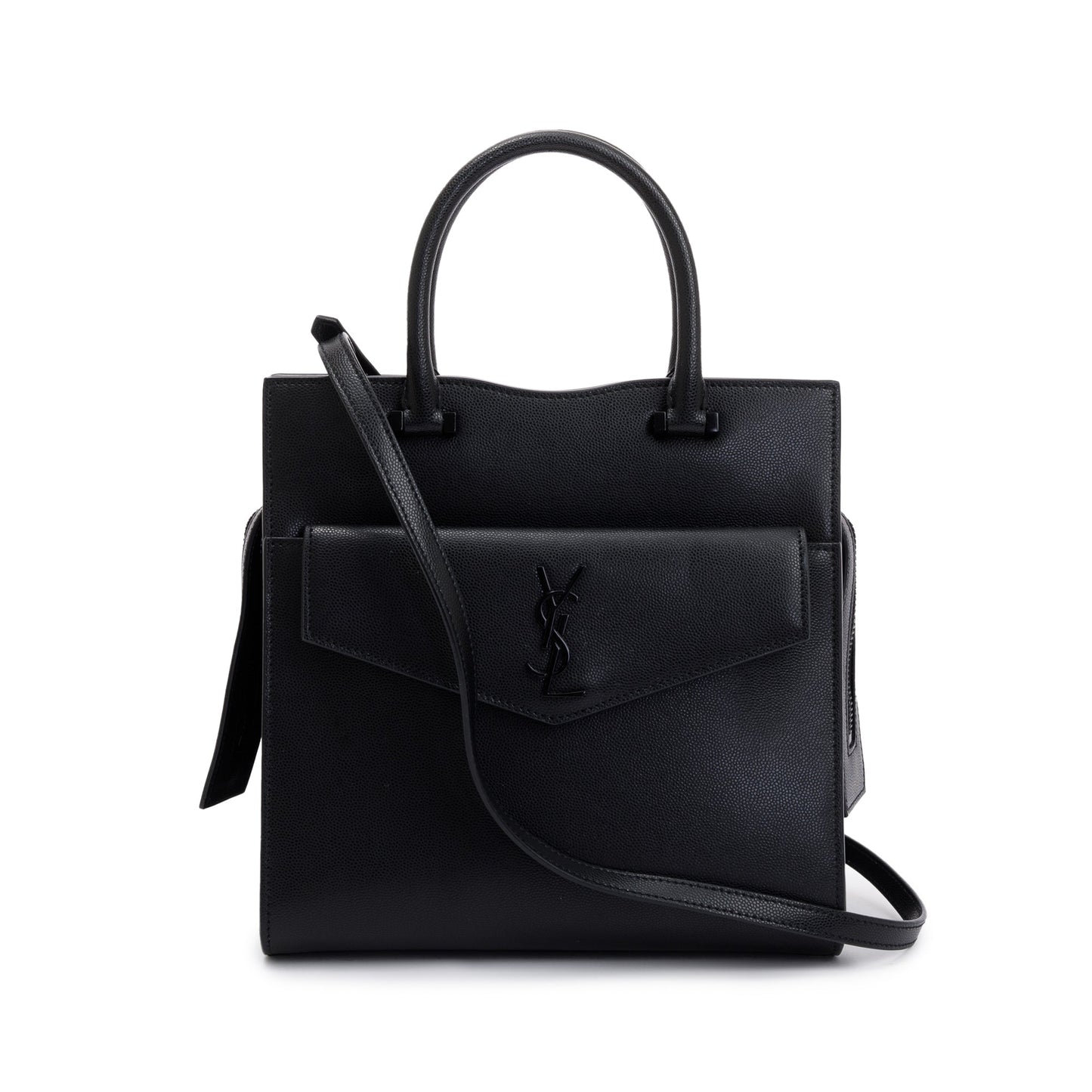 YSL Saint Laurent Grain De Poudre Uptown Tote With Pouch Leather Black Tote Bag