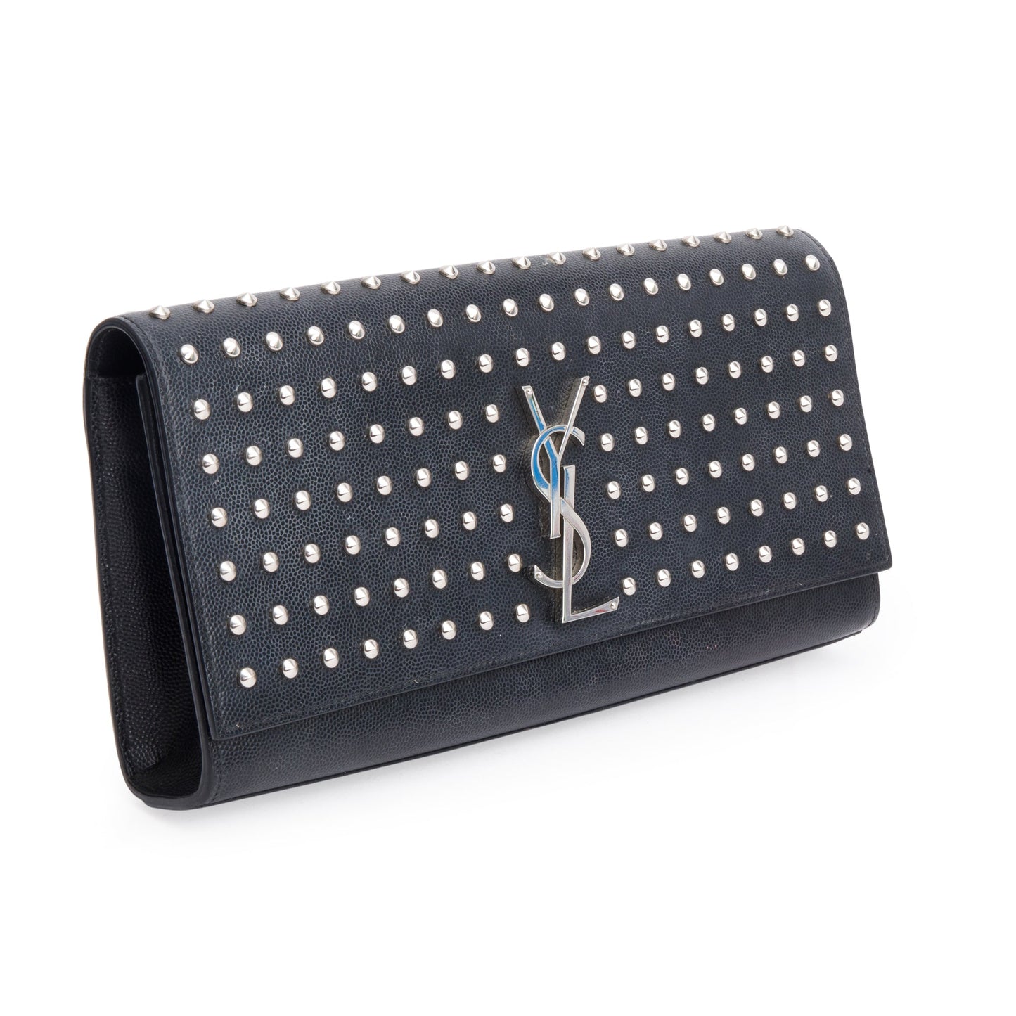 YSL Saint Laurent Grain De Poudre Studded Kate Clutch Black Clutch Bag