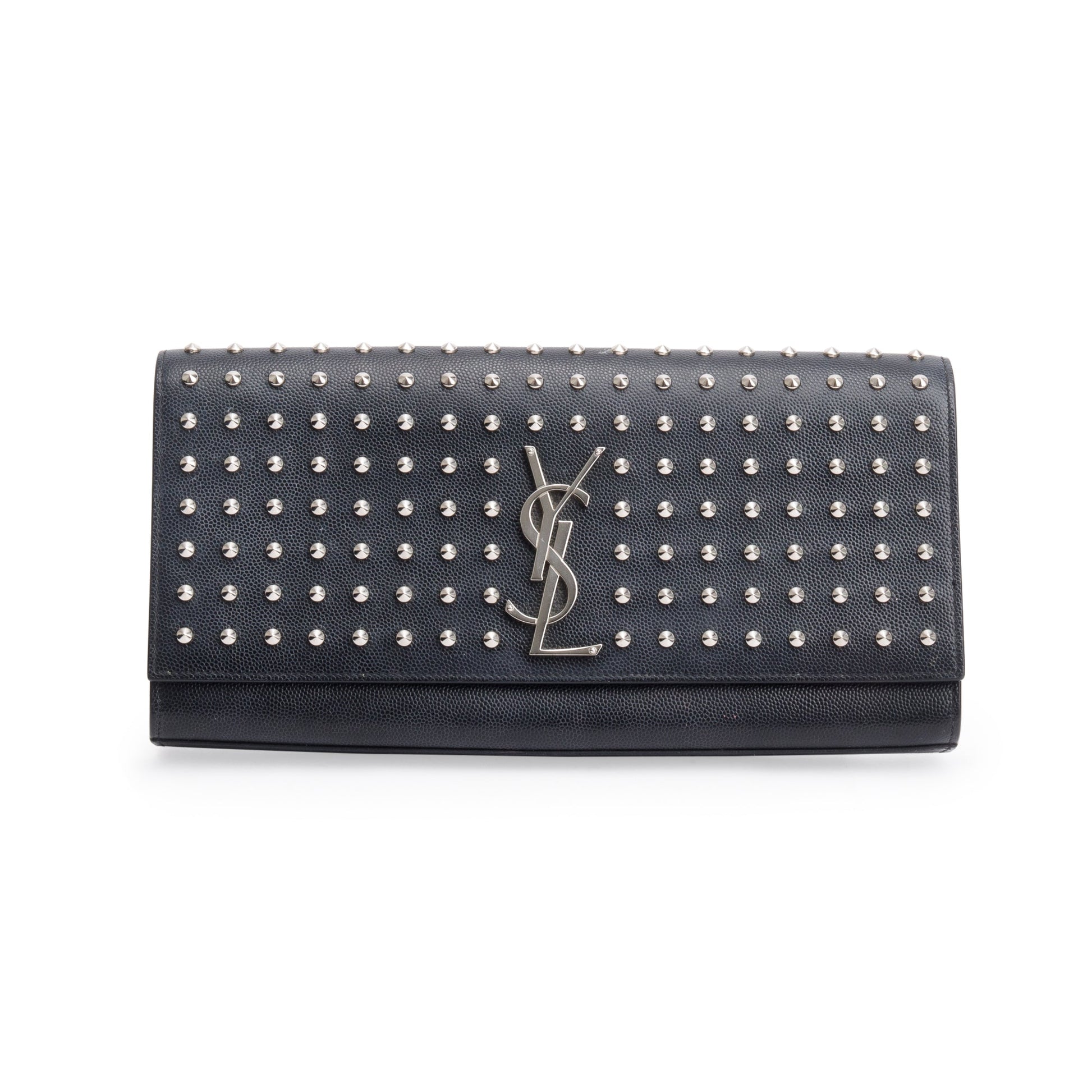 YSL Saint Laurent Grain De Poudre Studded Kate Clutch Black Clutch Bag
