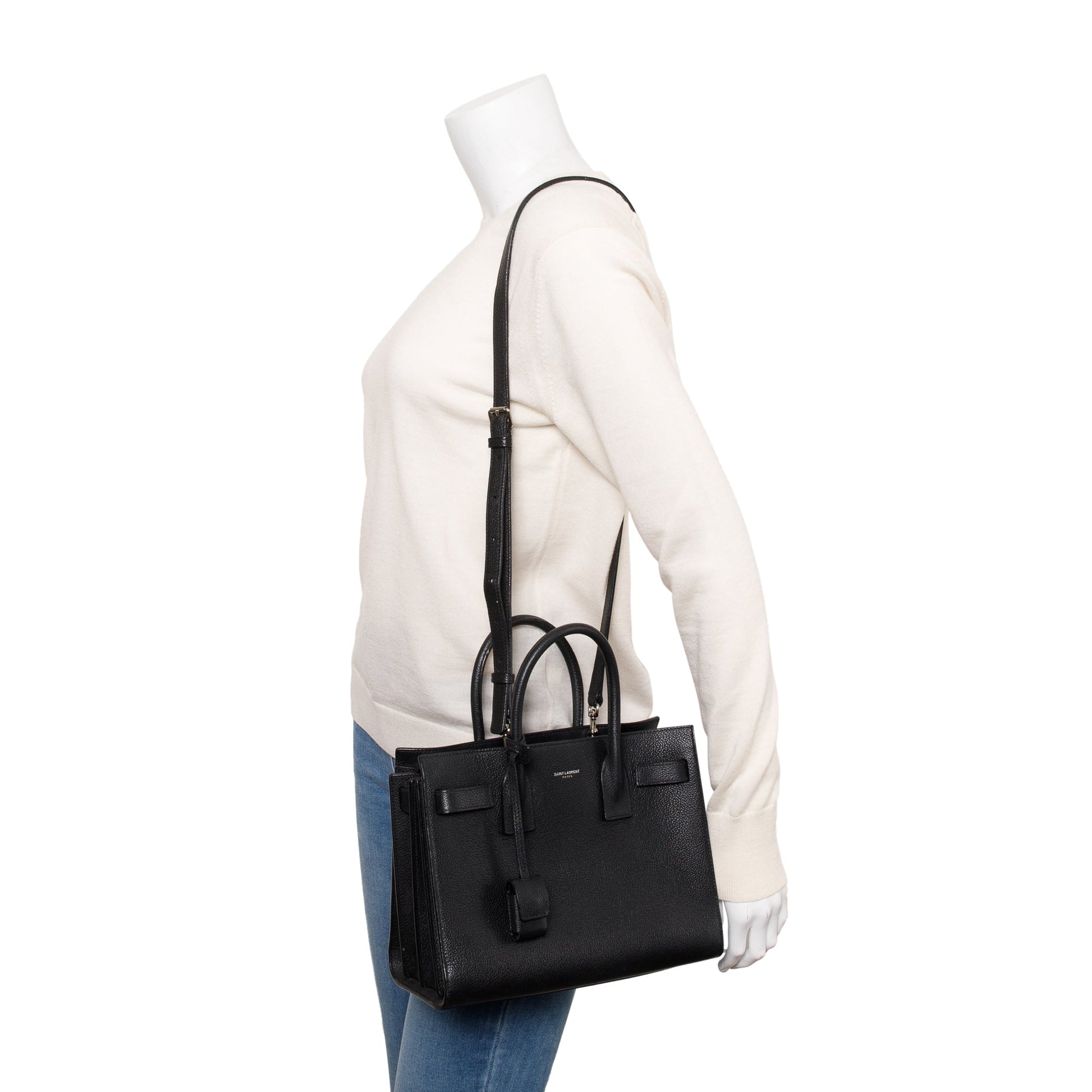 YSL Saint Laurent Grained Baby Sac De Jour Travel Bag Leather Black