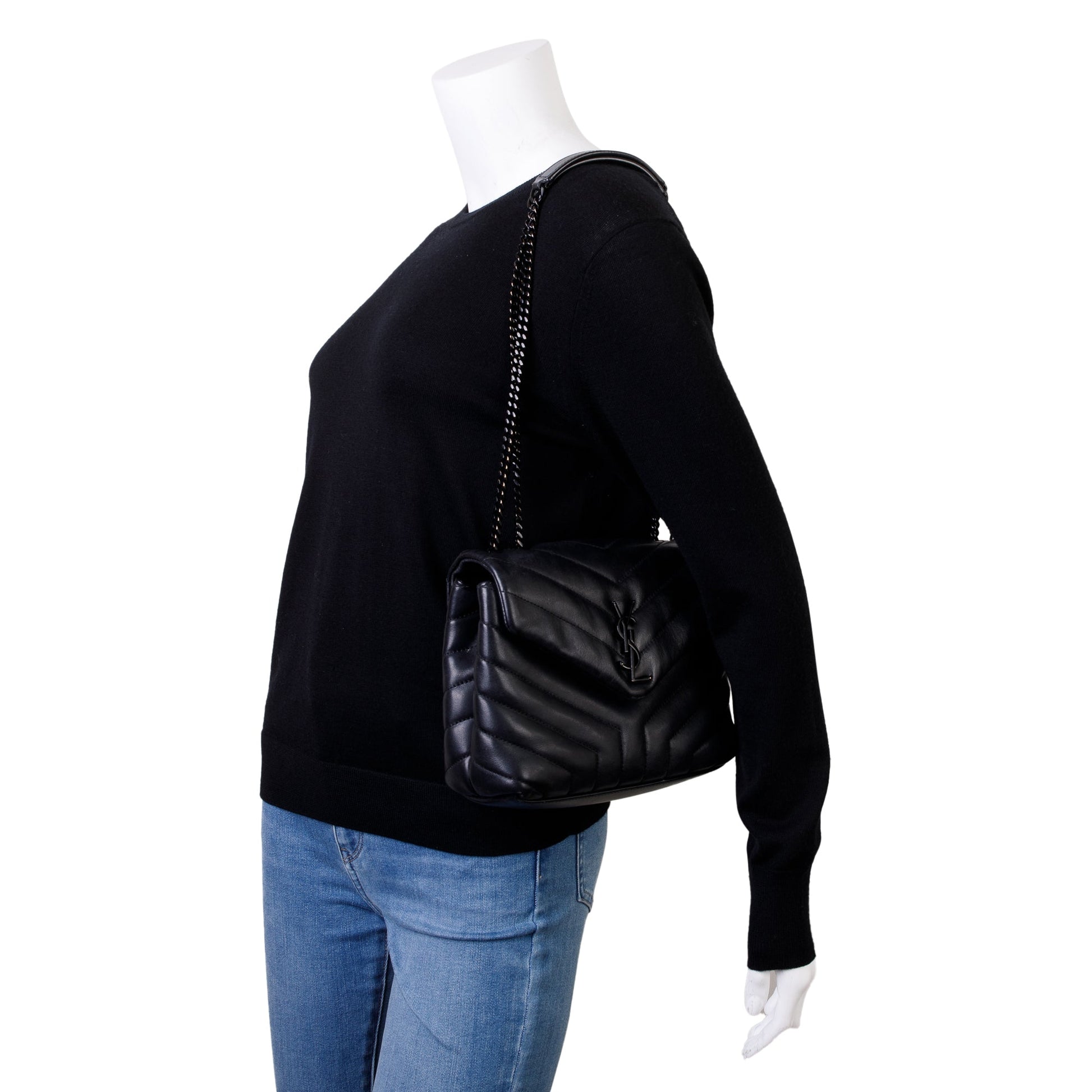 YSL Saint Laurent Loulou Chain Shoulder Bag Leather Black