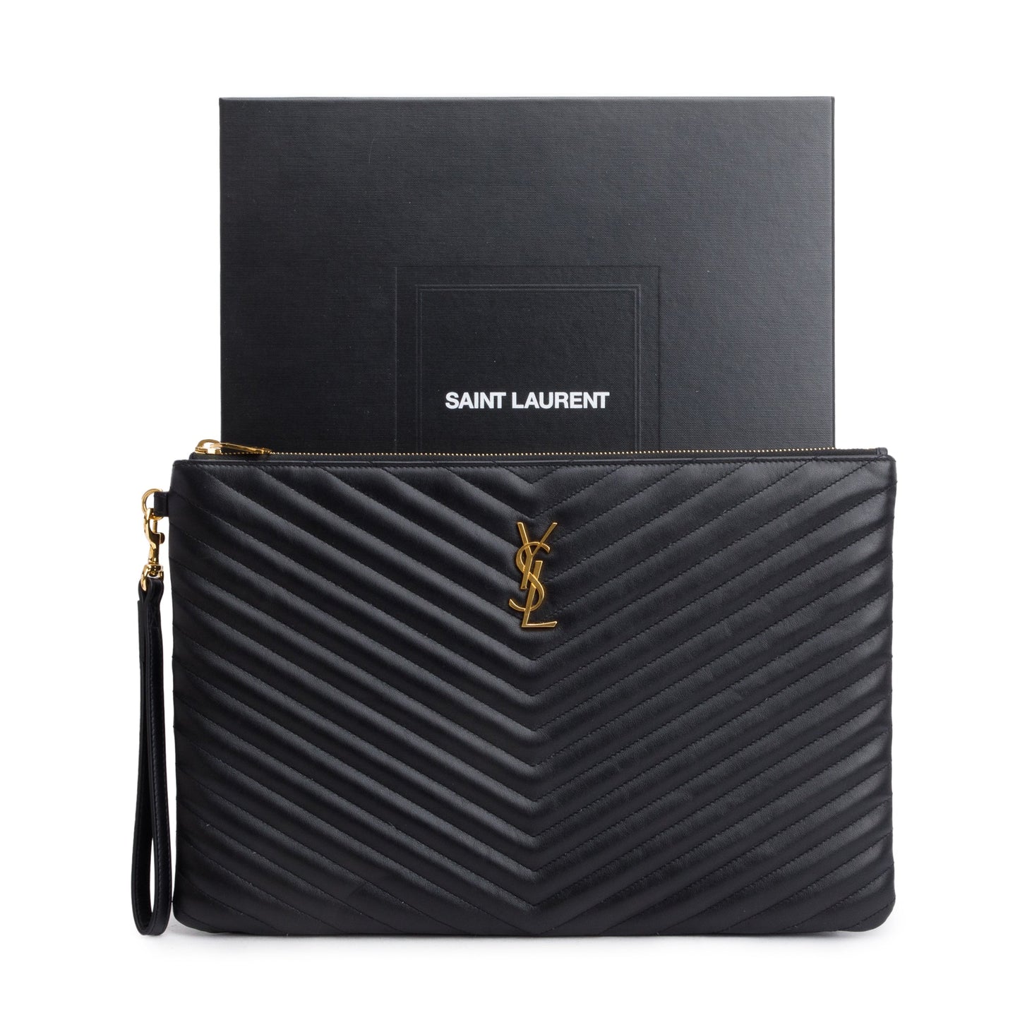 YSL Saint Laurent Large Document Pouch Travel Bag Leather Matelasse