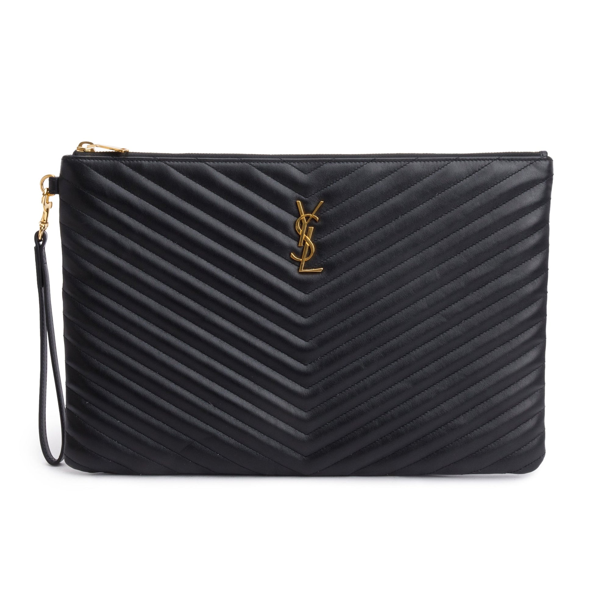 YSL Saint Laurent Large Document Pouch Travel Bag Leather Matelasse