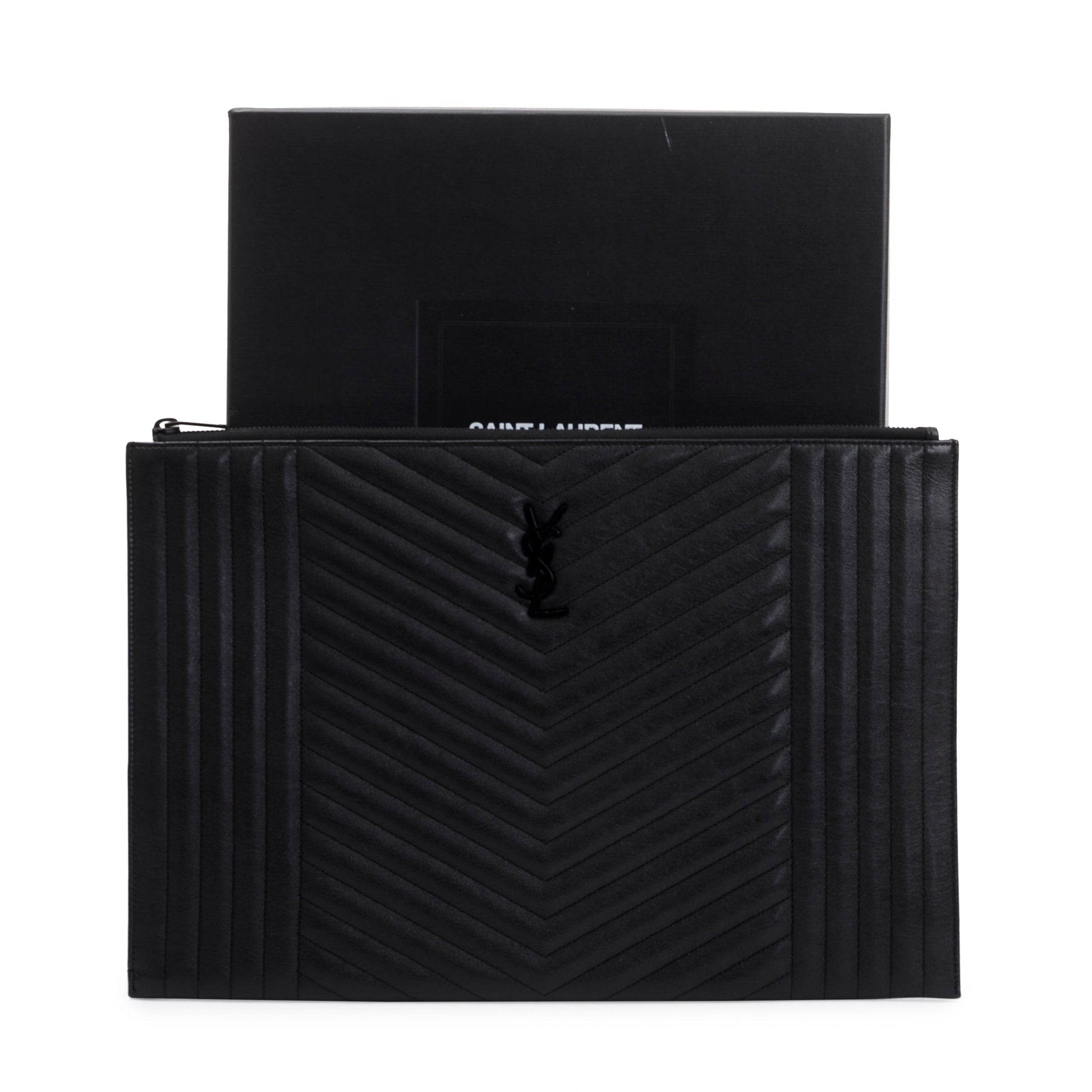 YSL Saint Laurent Mixed Classic Zipped Document Holder Travel Bag Matelasse Monogram