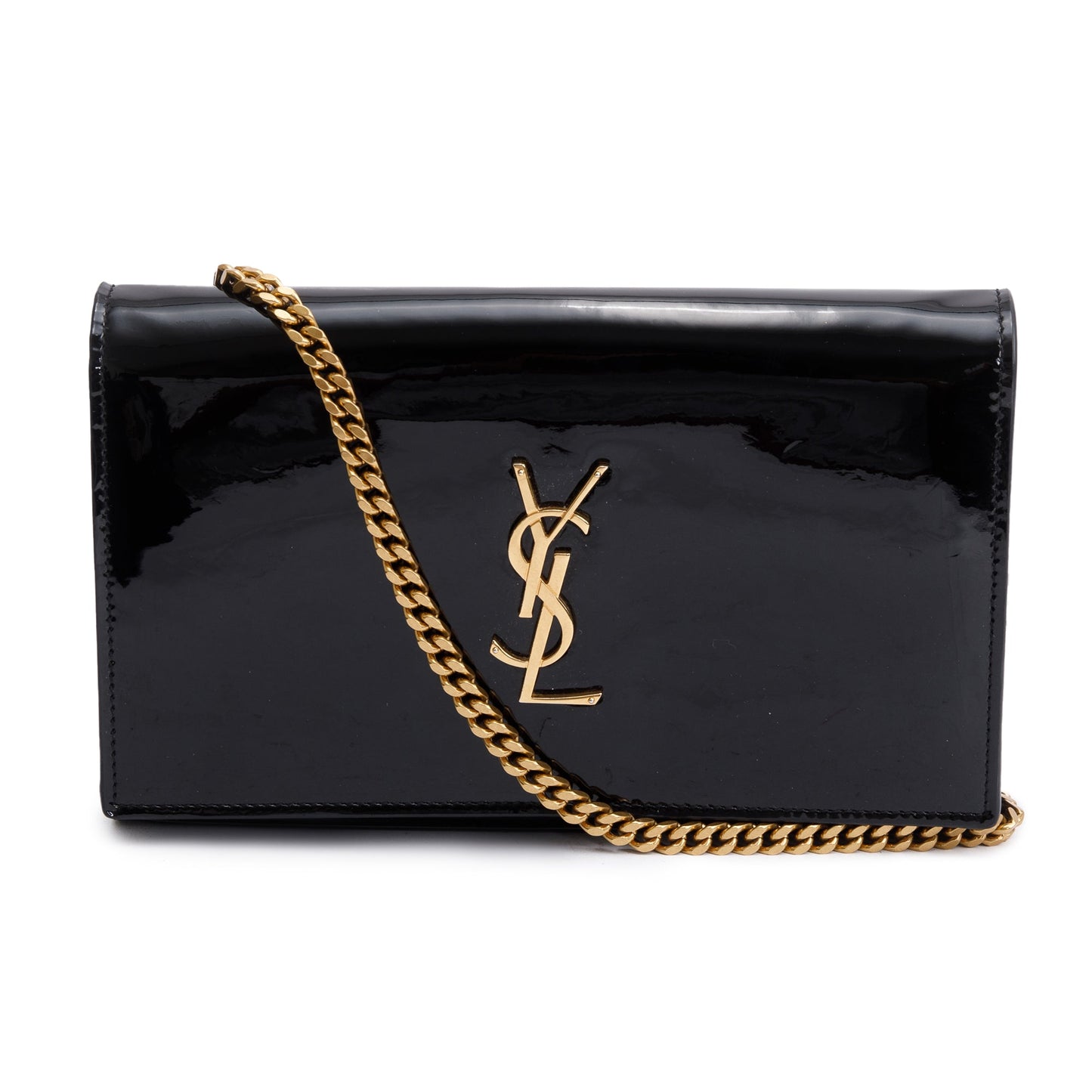 YSL Saint Laurent Patent Cassandre Wallet On Crossbody Bag Leather Black