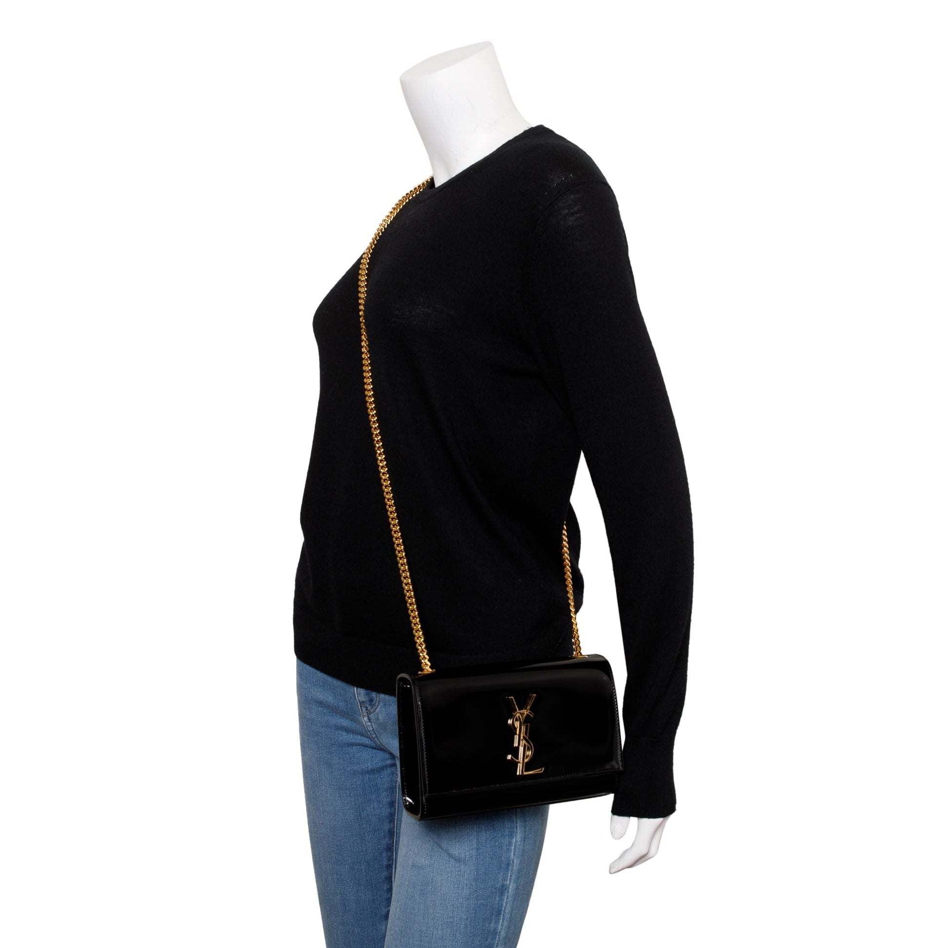YSL Saint Laurent Patent Kate Bag Leather Black Travel Bag