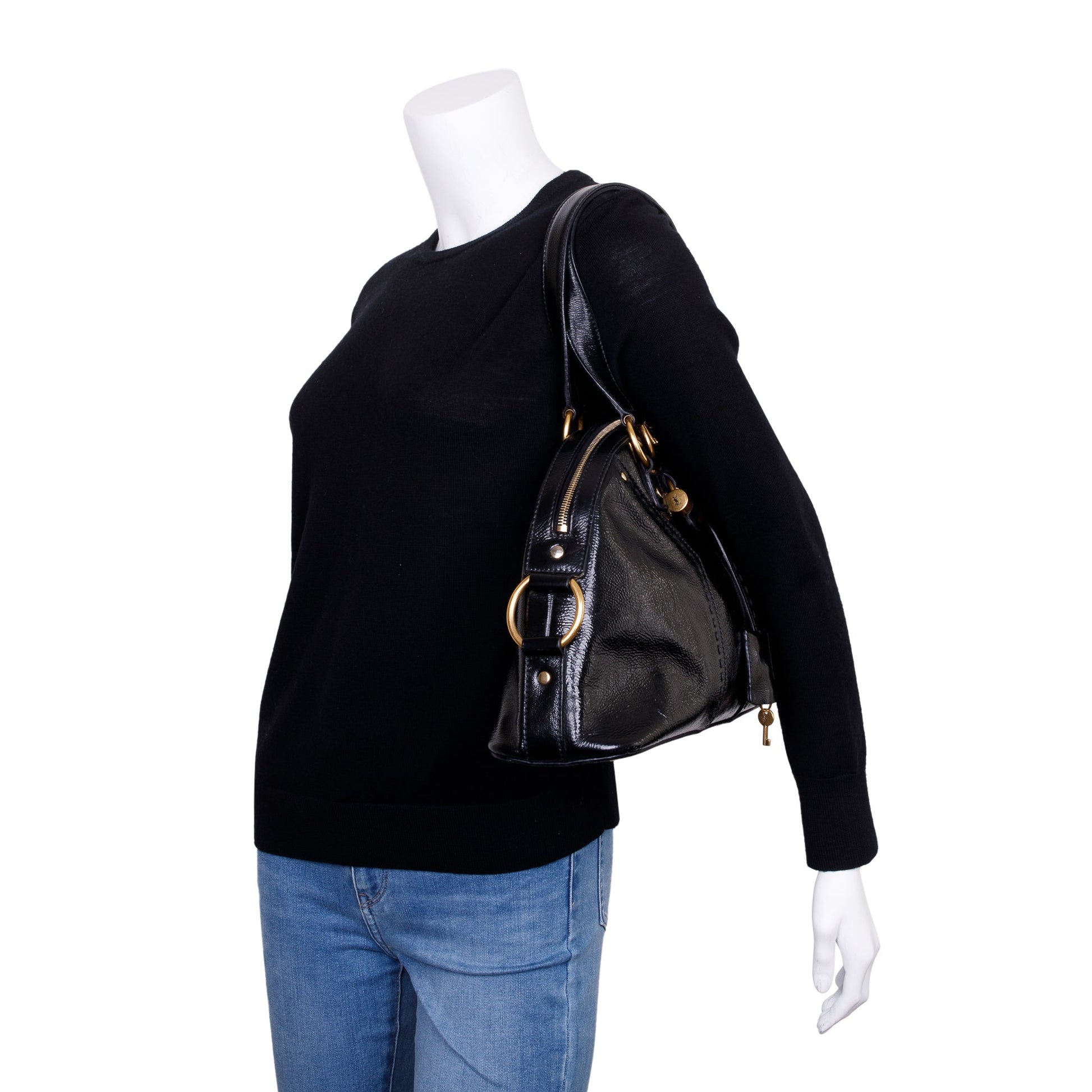 YSL Saint Laurent Patent Bag Leather Black Travel Bag Bag 45864