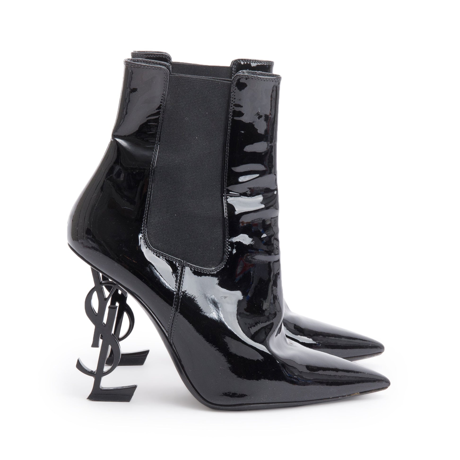 YSL Saint Laurent Patent Opyum Booties Size Travel Bag Leather Black Shoes