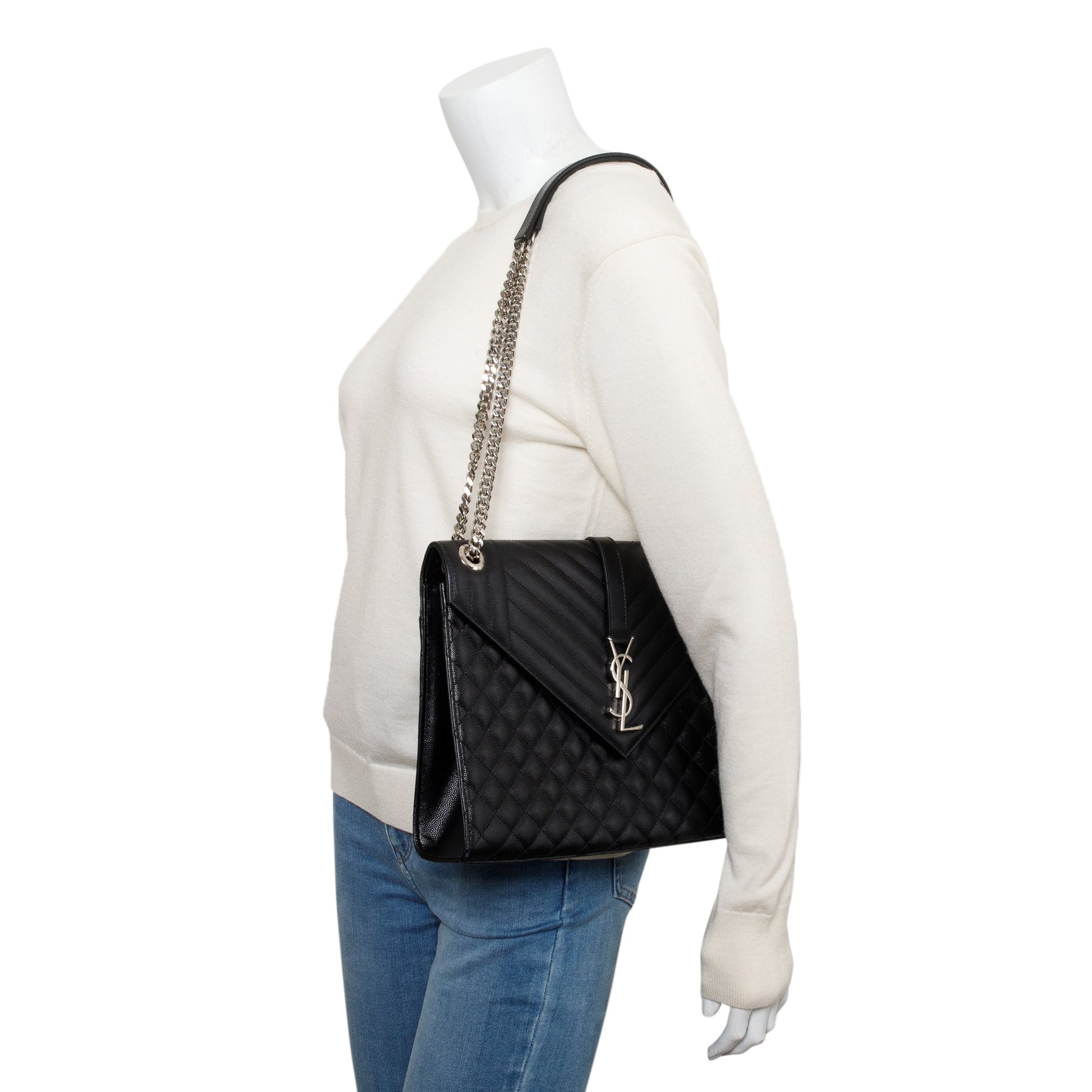 YSL Saint Laurent Grain De Poudre Large Envelope Chain Bag Leather Quilted Travel Bag