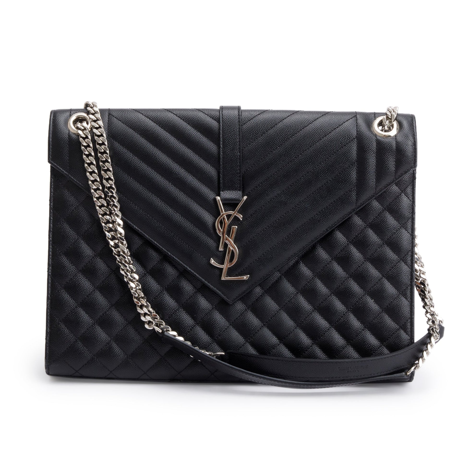 YSL Saint Laurent Grain De Poudre Large Envelope Chain Bag Leather Quilted Travel Bag
