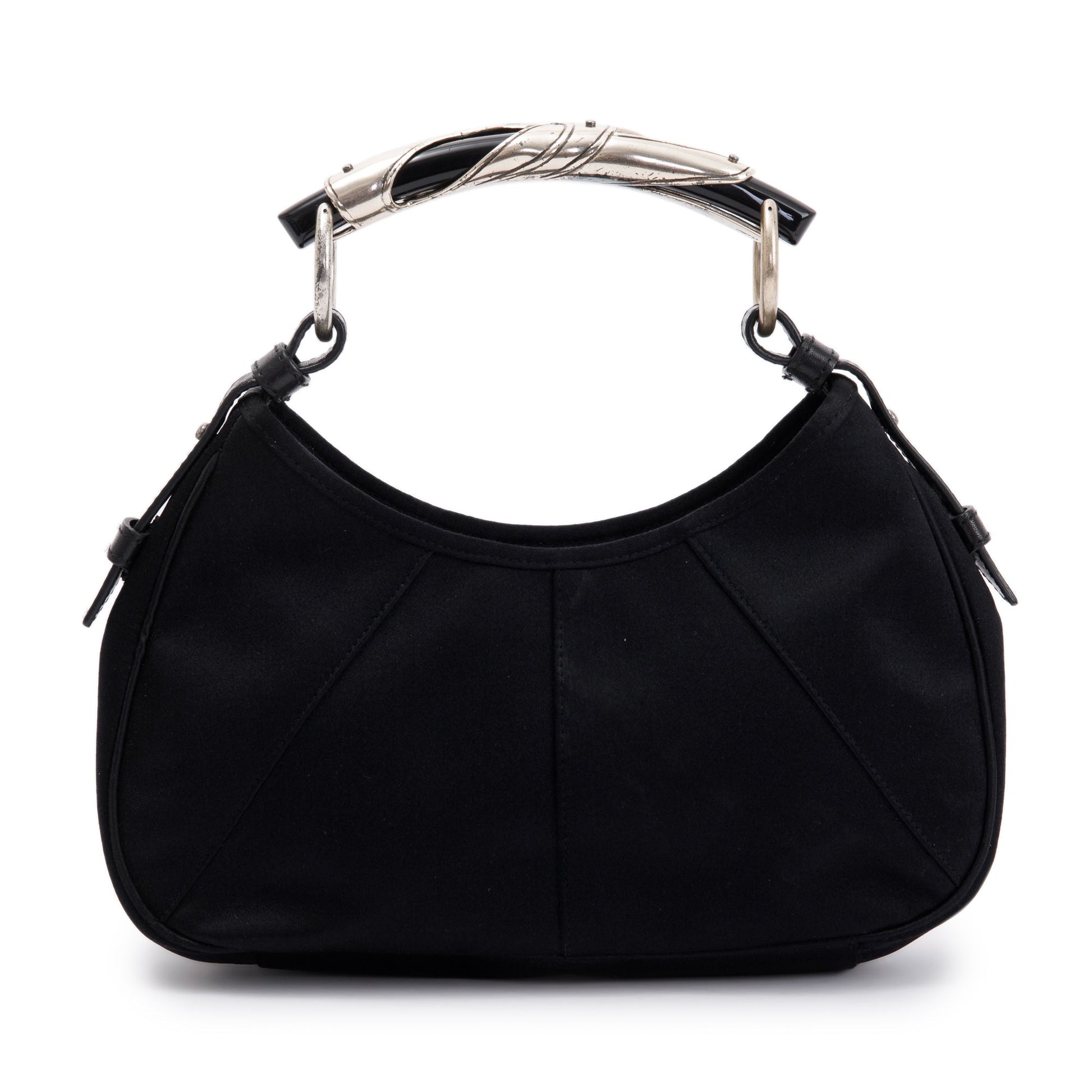 YSL Saint Laurent Mombasa Horn Hobo Satin Black Shoulder Bag
