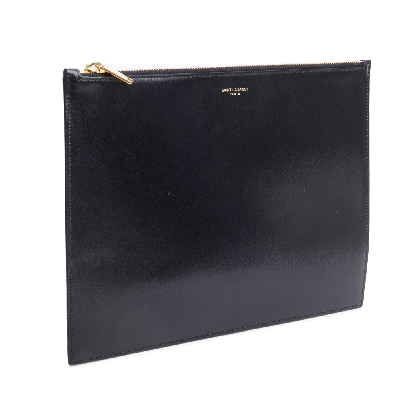 YSL Saint Laurent Smooth Zipped Document Holder Travel Bag Leather Black