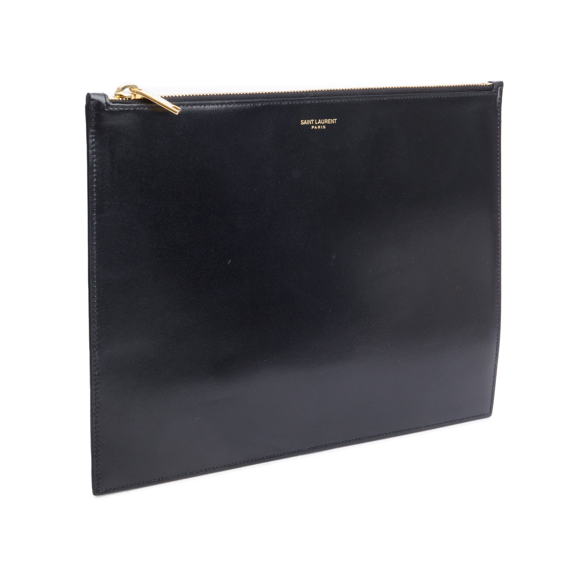 YSL Saint Laurent Smooth Zipped Document Holder Travel Bag Leather Black