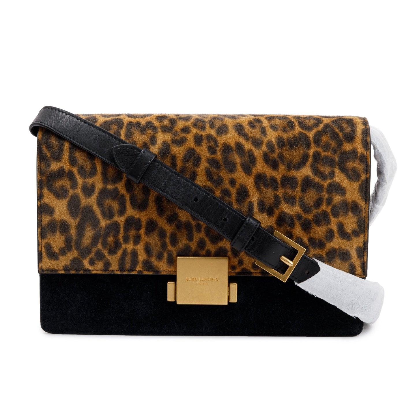 YSL Saint Laurent Smooth Leopard Print Medium Bellechase Bag Leather Suede Travel Bag