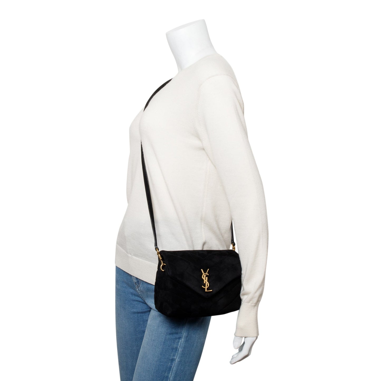 YSL Saint Laurent Black Toy Loulou Crossbody Bag Suede Matelasse