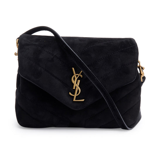 YSL Saint Laurent Black Toy Loulou Crossbody Bag Suede Matelasse