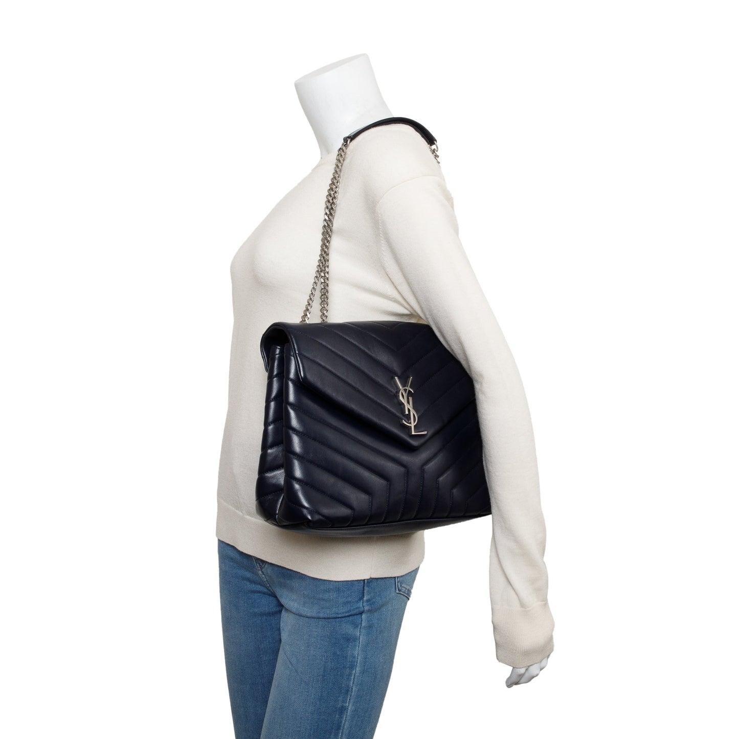 YSL Saint Laurent Blue Medium Loulou Shoulder Bag Leather Quilted
