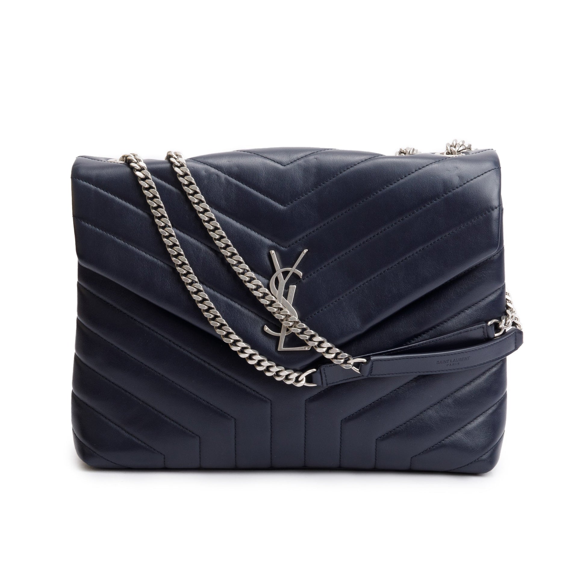 YSL Saint Laurent Blue Medium Loulou Shoulder Bag Leather Quilted
